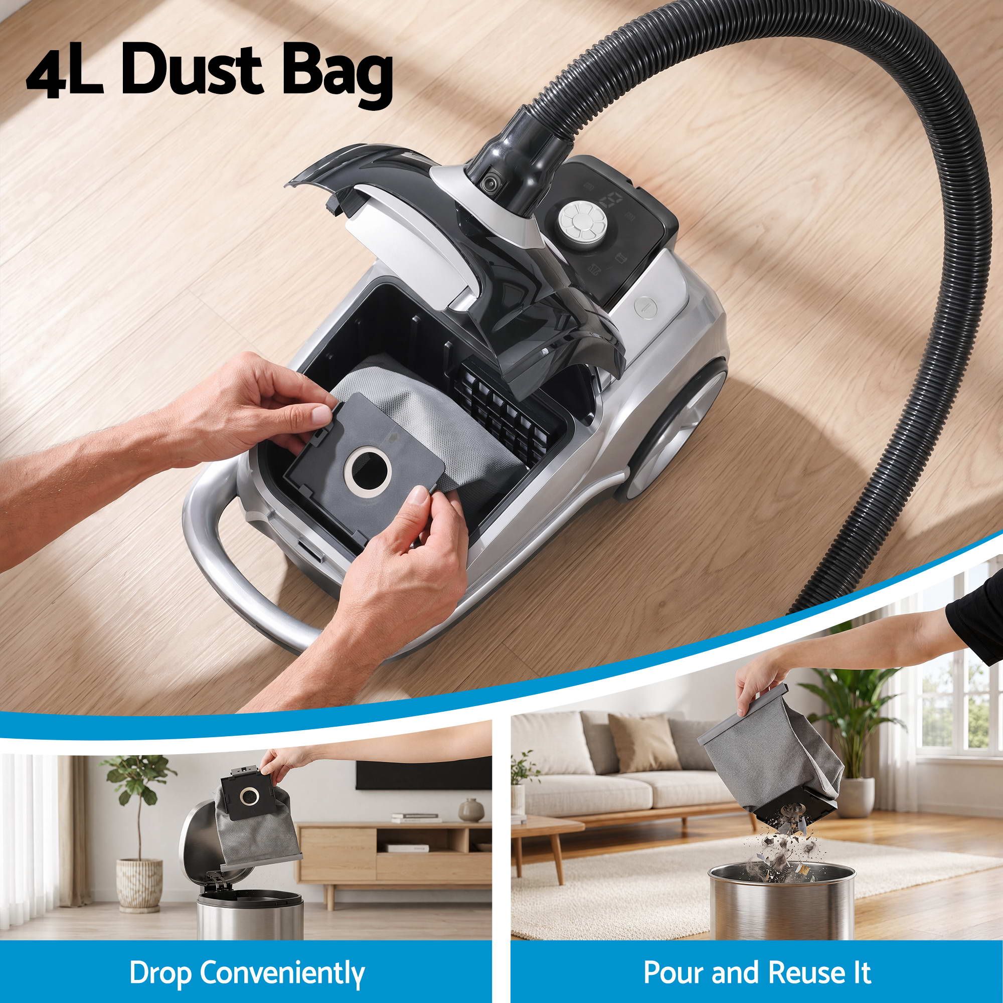DEVANTI Bagged Vacuum Cleaner Powerful Suction for Carpet Wood Tile Floor Bedworld