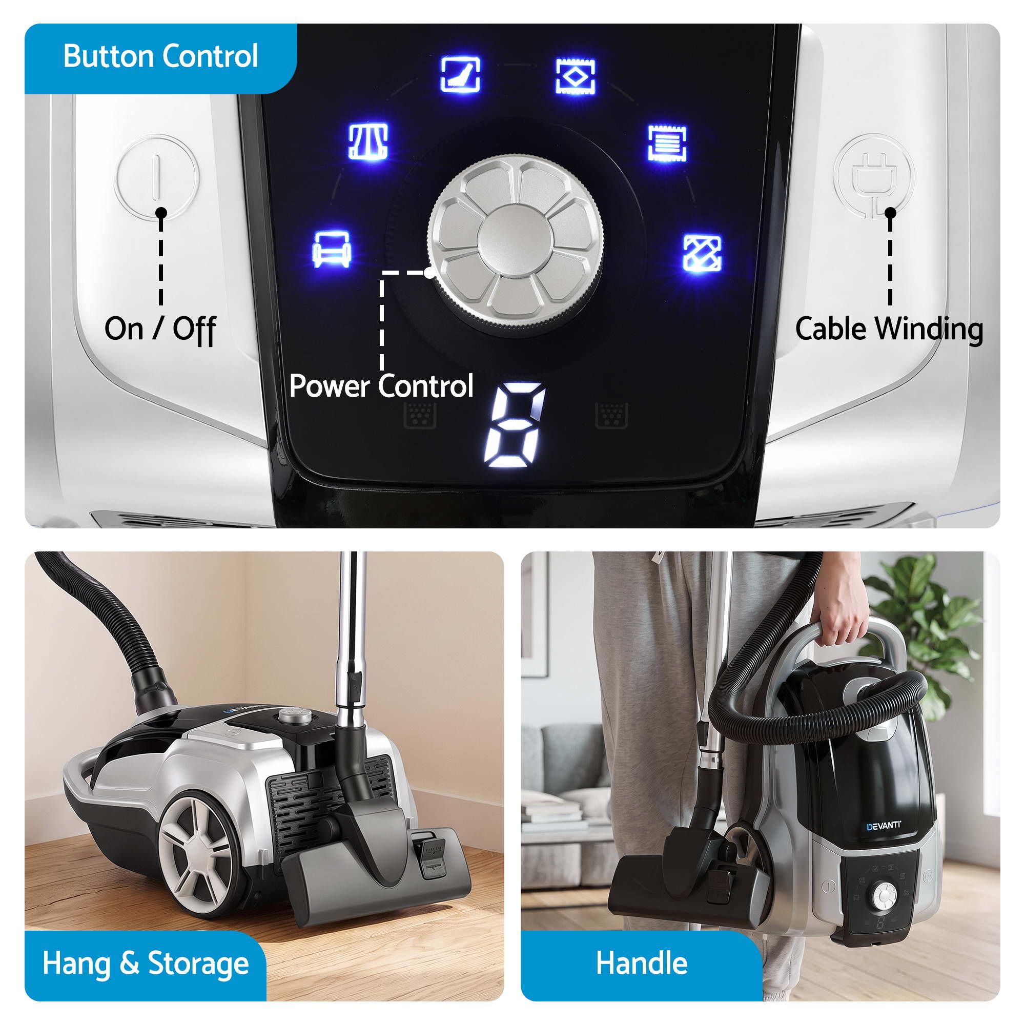 DEVANTI Bagged Vacuum Cleaner Powerful Suction for Carpet Wood Tile Floor Bedworld