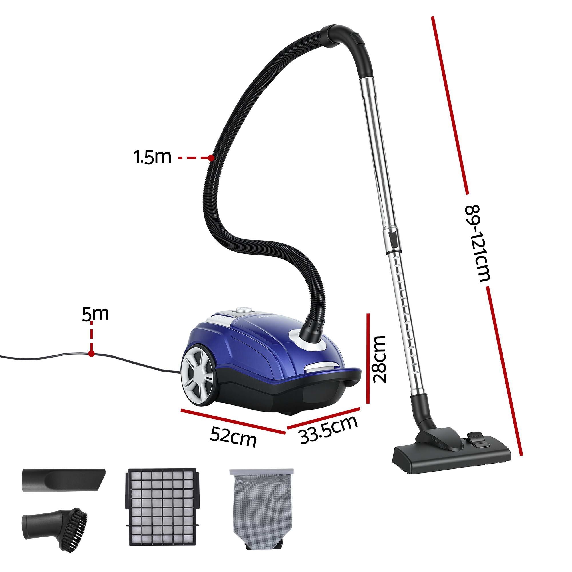 DEVANTI Bagged Vacuum Cleaner Powerful Suction for Carpet Wood Tile Floor Bedworld