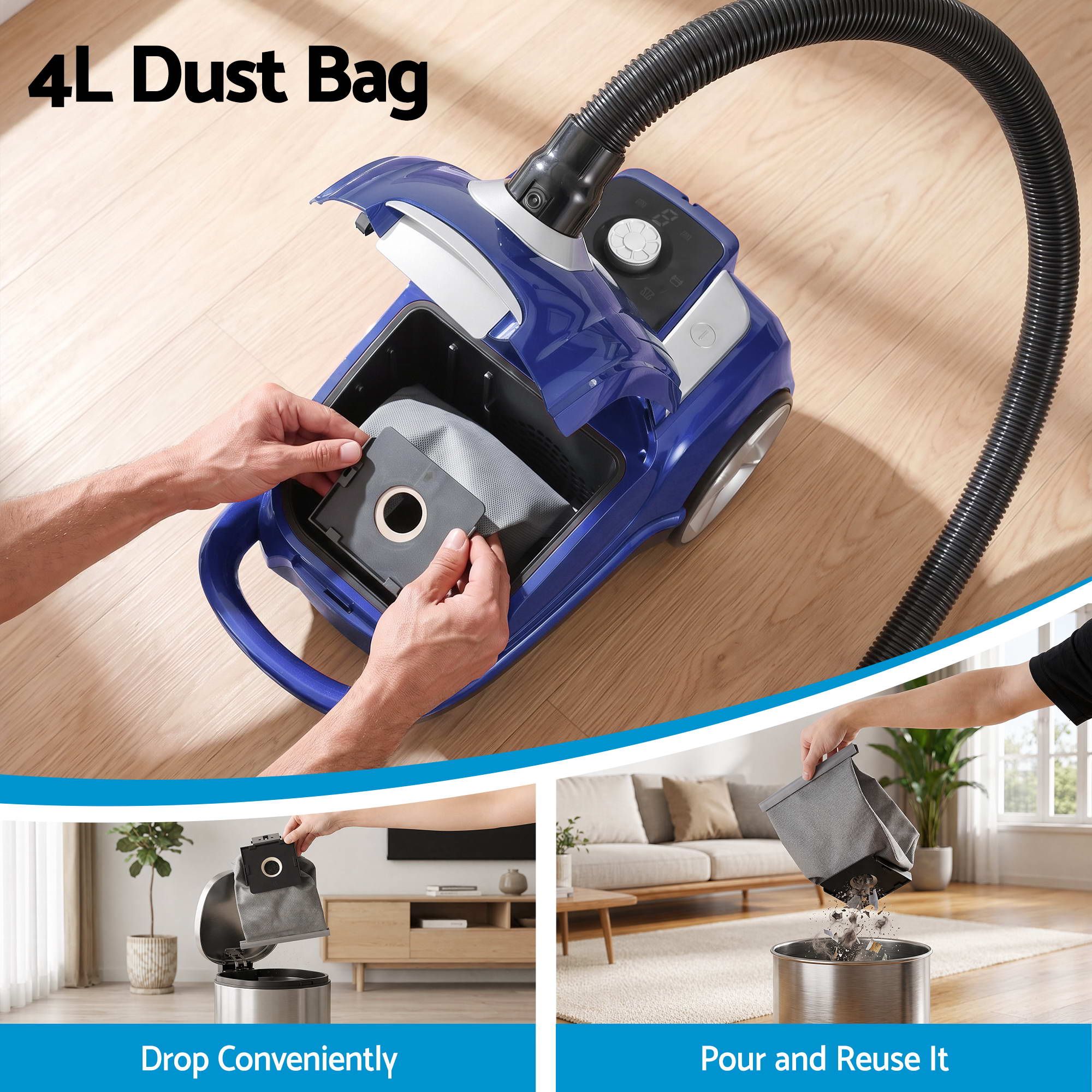 DEVANTI Bagged Vacuum Cleaner Powerful Suction for Carpet Wood Tile Floor Bedworld