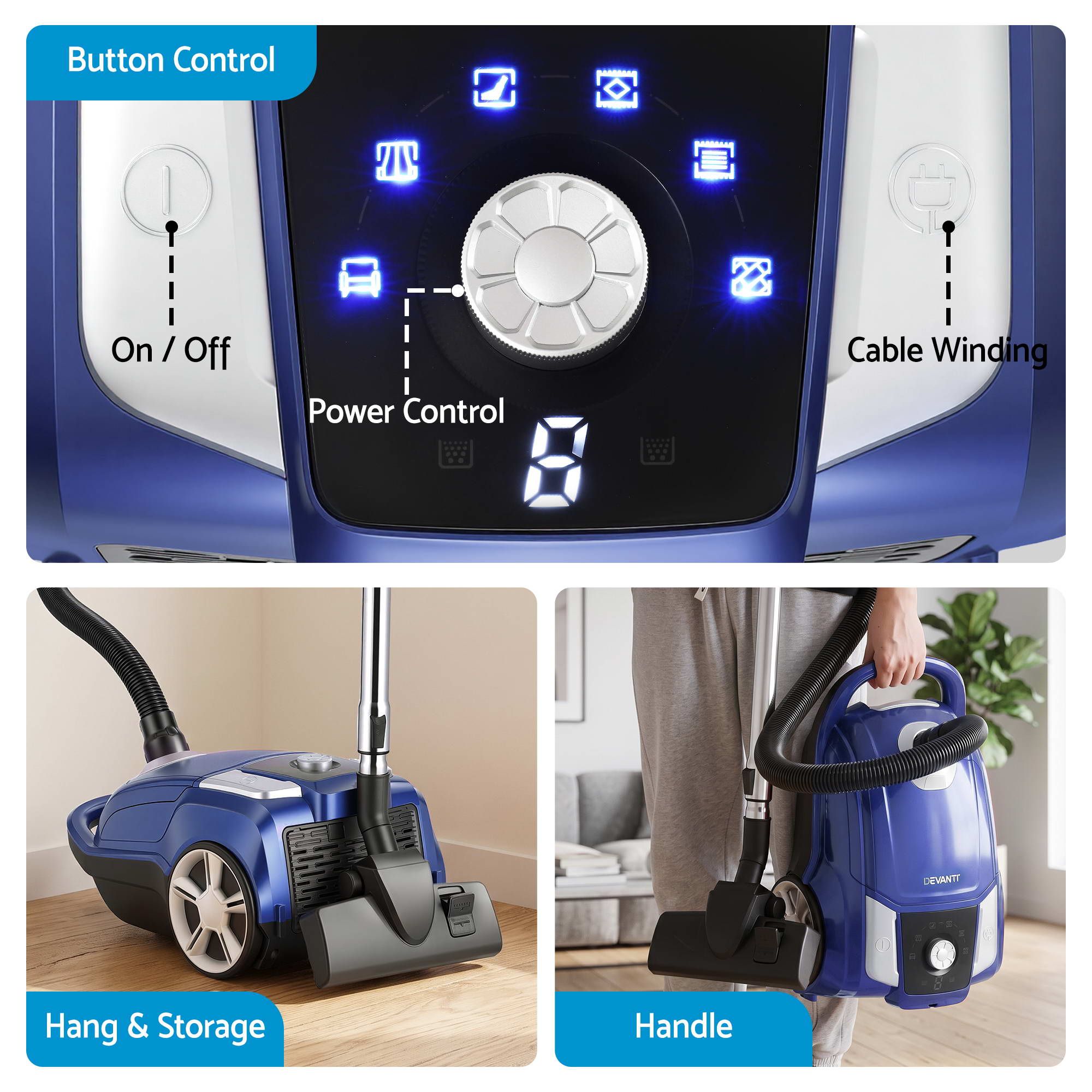 DEVANTI Bagged Vacuum Cleaner Powerful Suction for Carpet Wood Tile Floor Bedworld