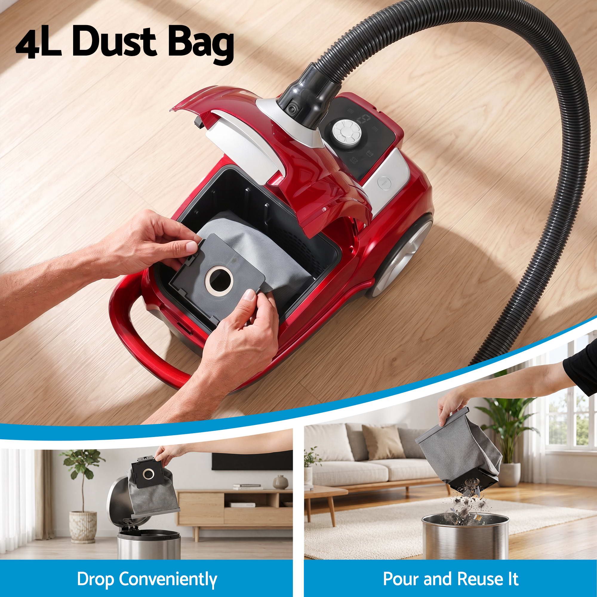 DEVANTI Bagged Vacuum Cleaner Powerful Suction for Carpet Wood Tile Floor Bedworld