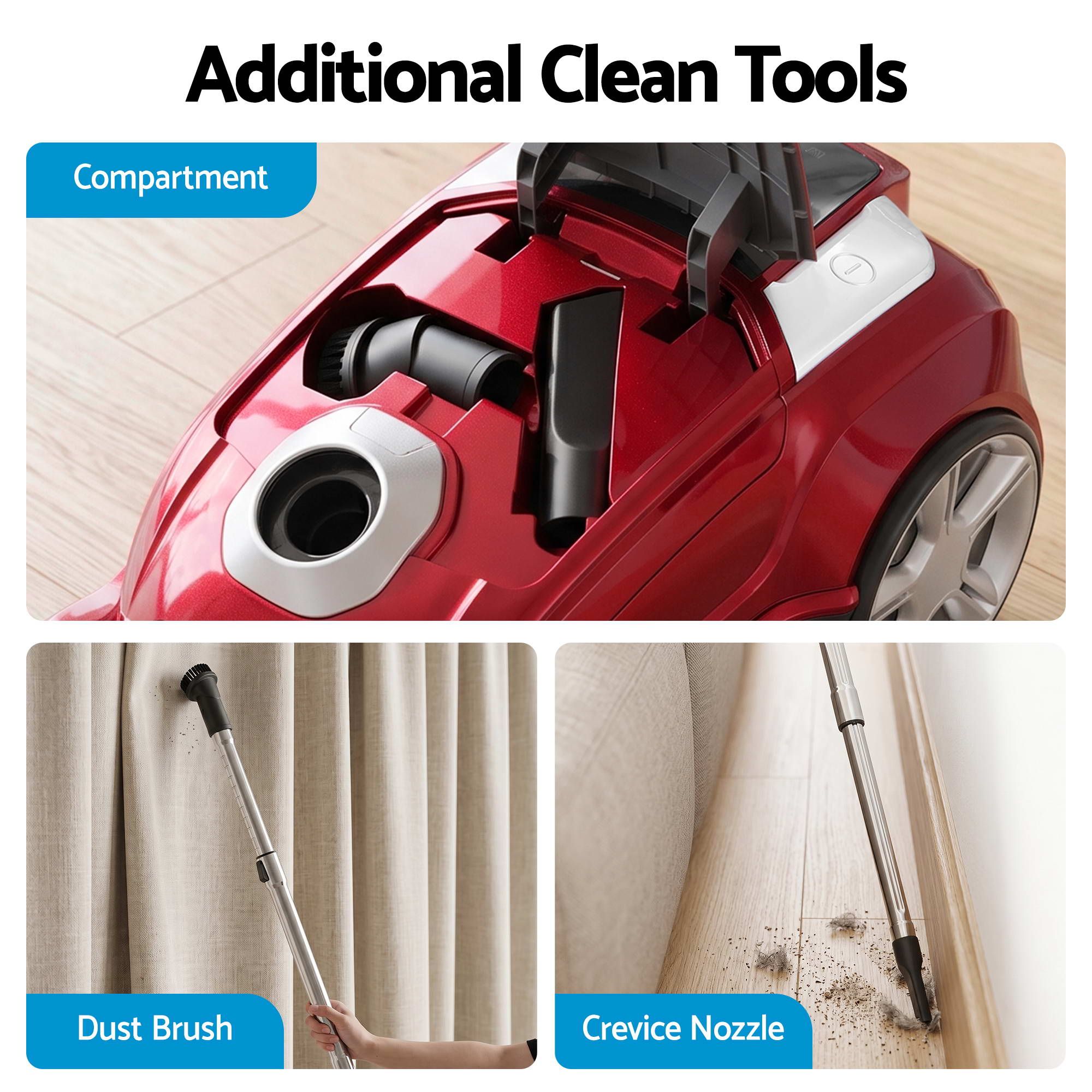 DEVANTI Bagged Vacuum Cleaner Powerful Suction for Carpet Wood Tile Floor Bedworld