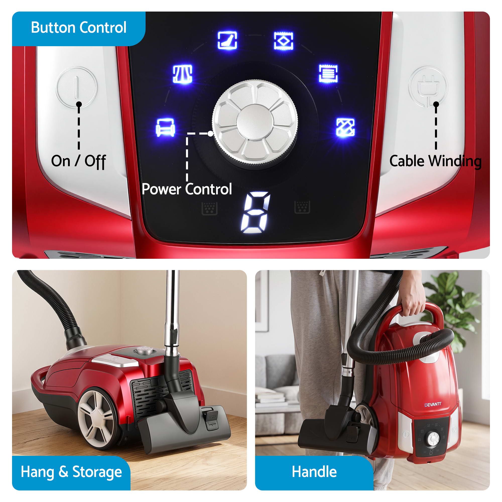 DEVANTI Bagged Vacuum Cleaner Powerful Suction for Carpet Wood Tile Floor Bedworld