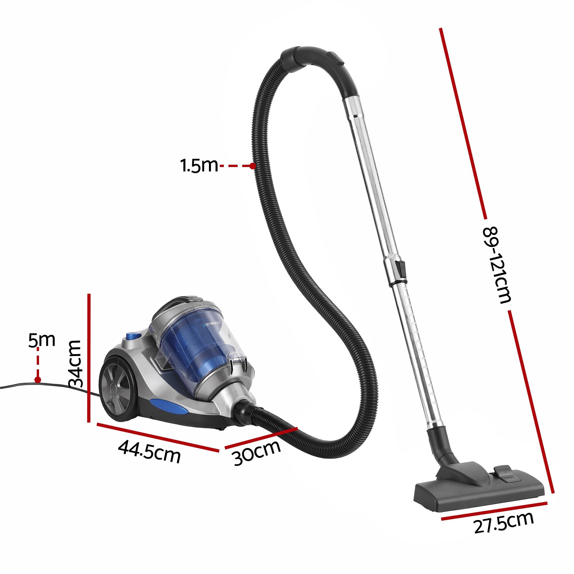 Devanti Vacuum Cleaner Bagless Canister 2000W 25kPa Powerful Suction 4L Bedworld