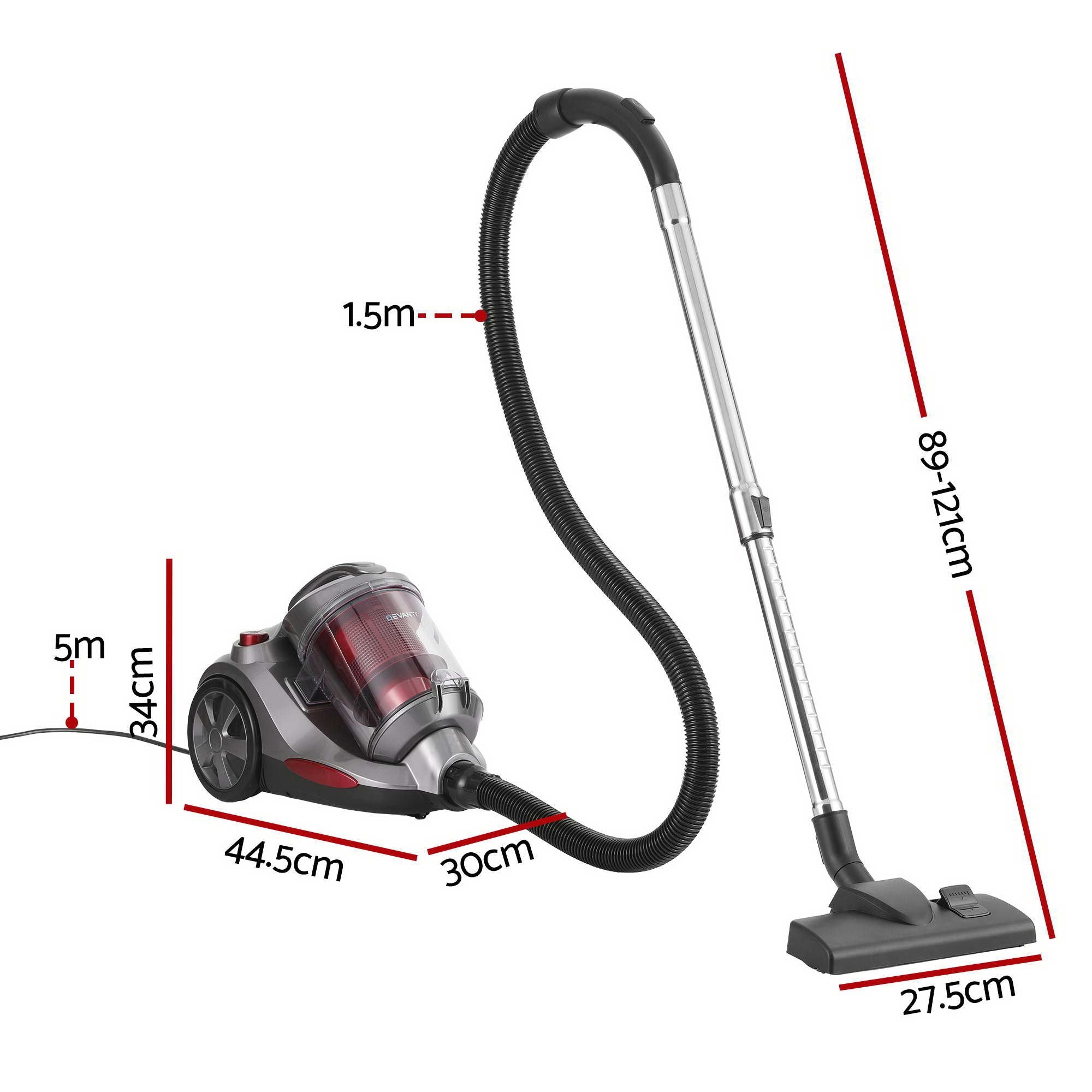 Devanti Vacuum Cleaner Bagless Canister 2000W 25kPa Powerful Suction 4L Bedworld