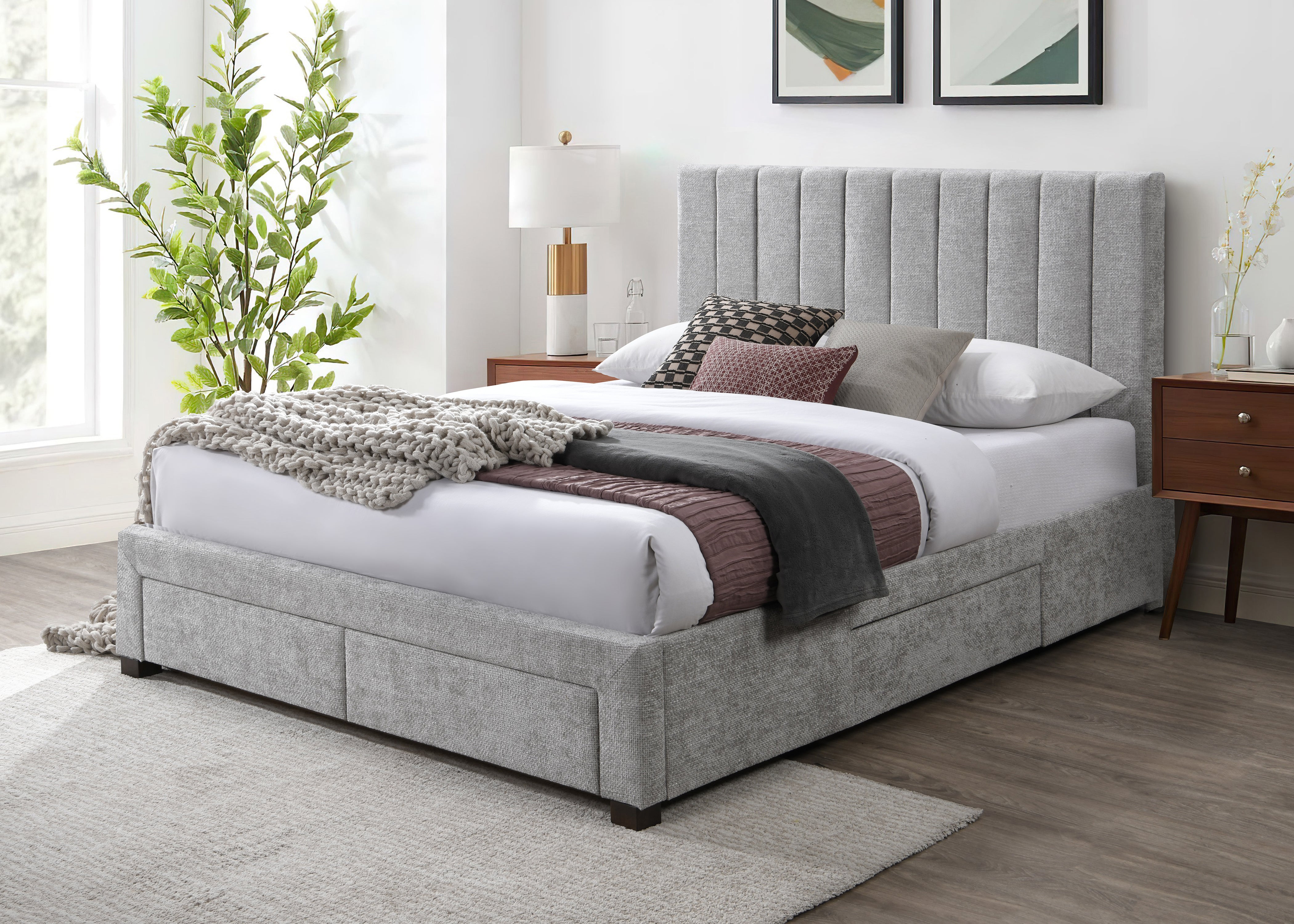 Mornington Fabric Bed Frame with 4 Drawers in Slate | Bedworld