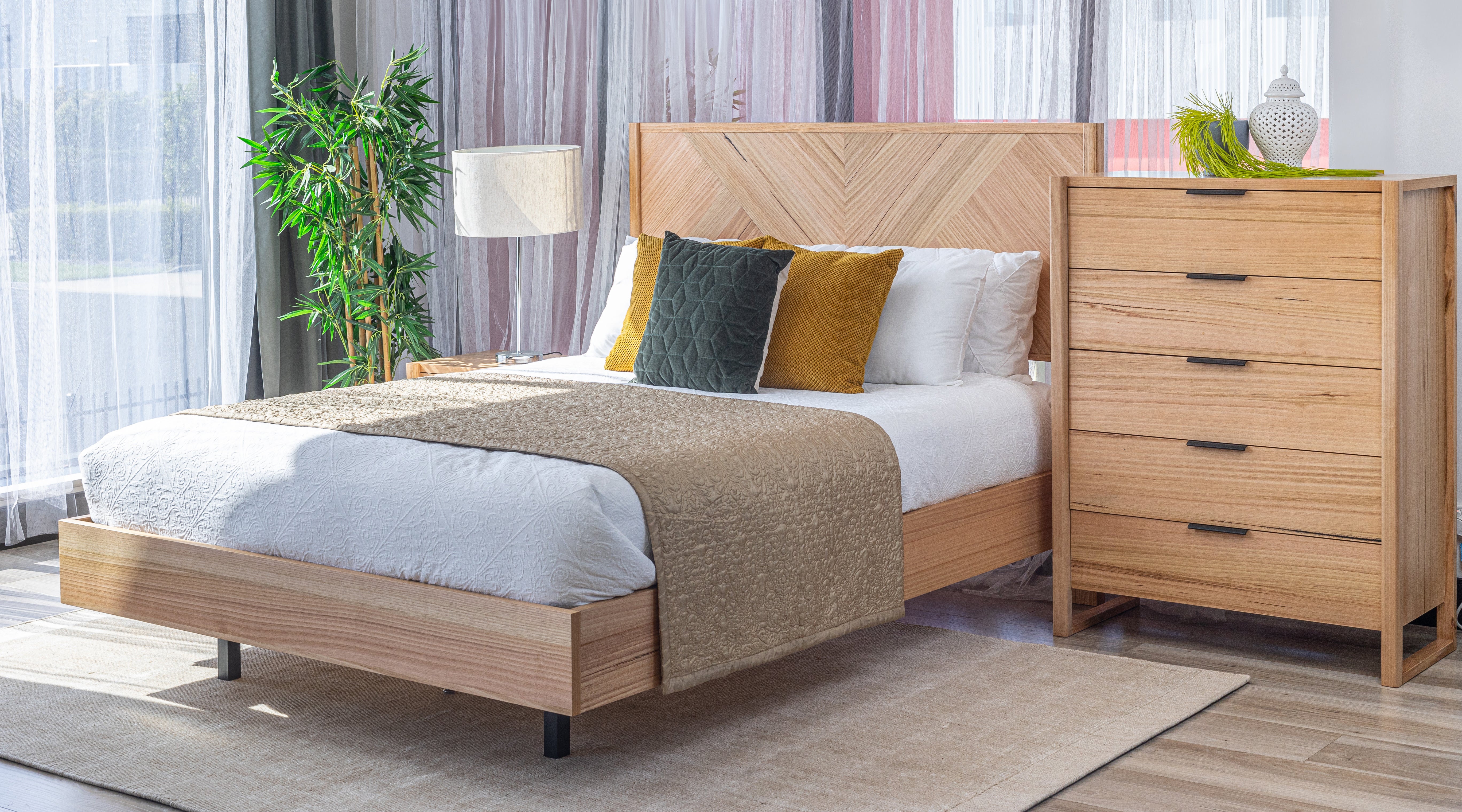 Perisher Natural Messmate Timber Bed Frame with matching cupboard