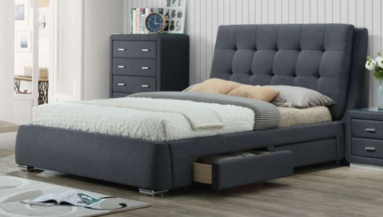 Lara Fabric Upholstered Bed Frame With 4 Storage Drawers