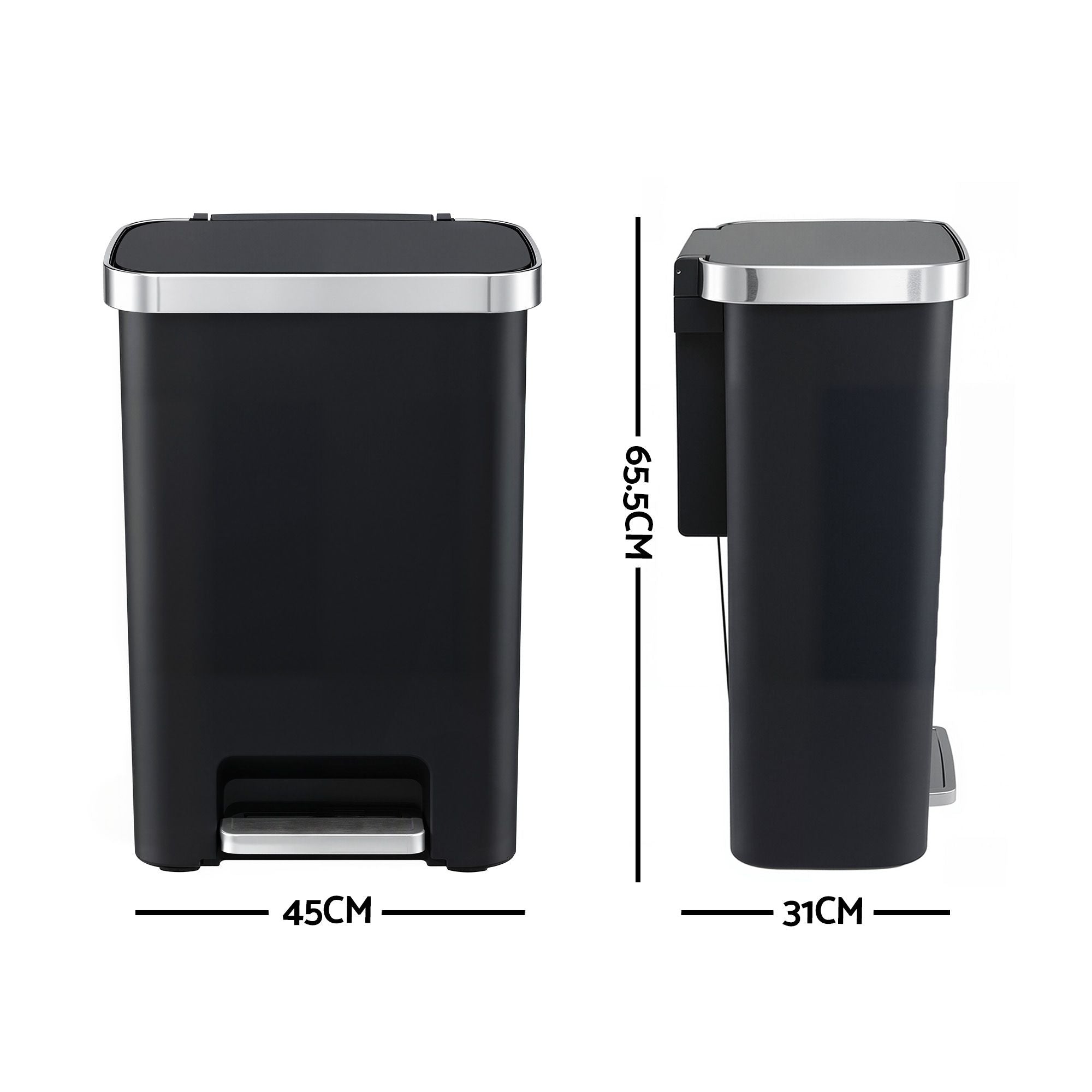 Artiss Rubbish Bin 51L Kitchen Pedal Soft Close Lid Liner Pocket Black Bedworld