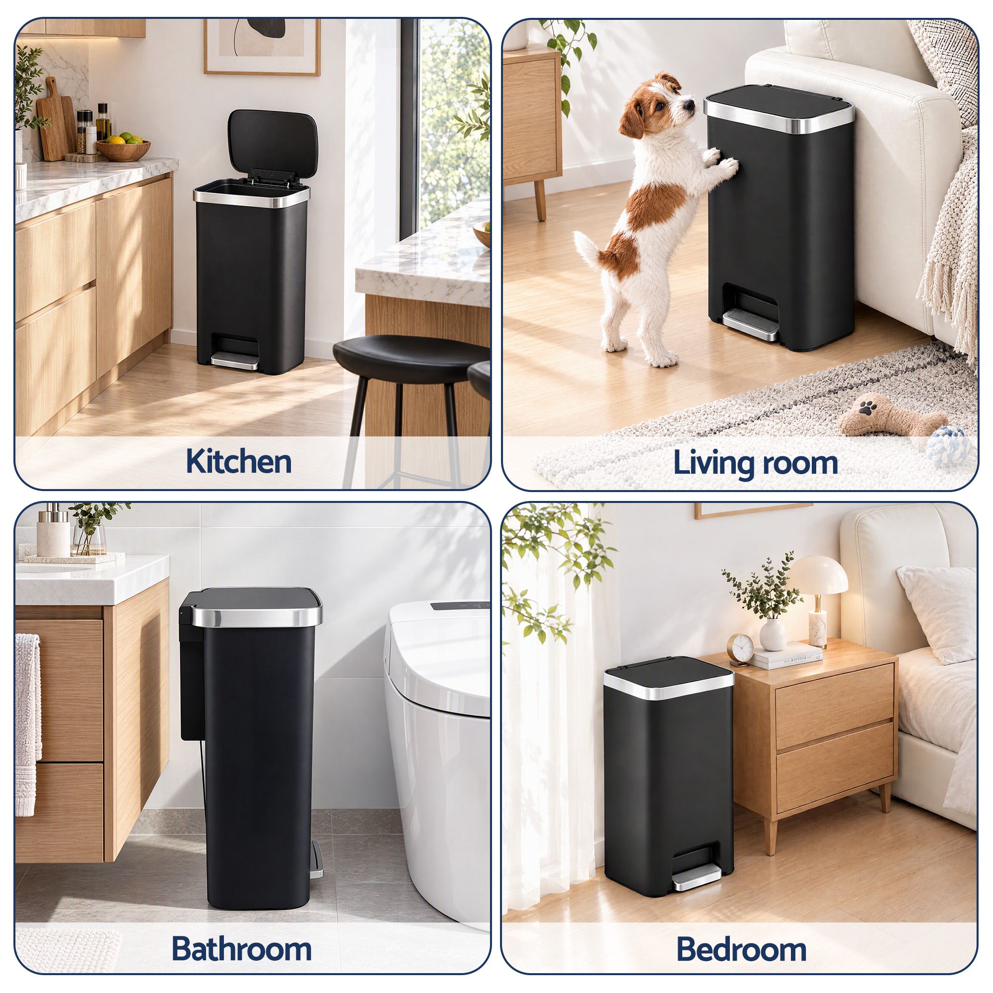 Artiss Rubbish Bin 51L Kitchen Pedal Soft Close Lid Liner Pocket Black Bedworld