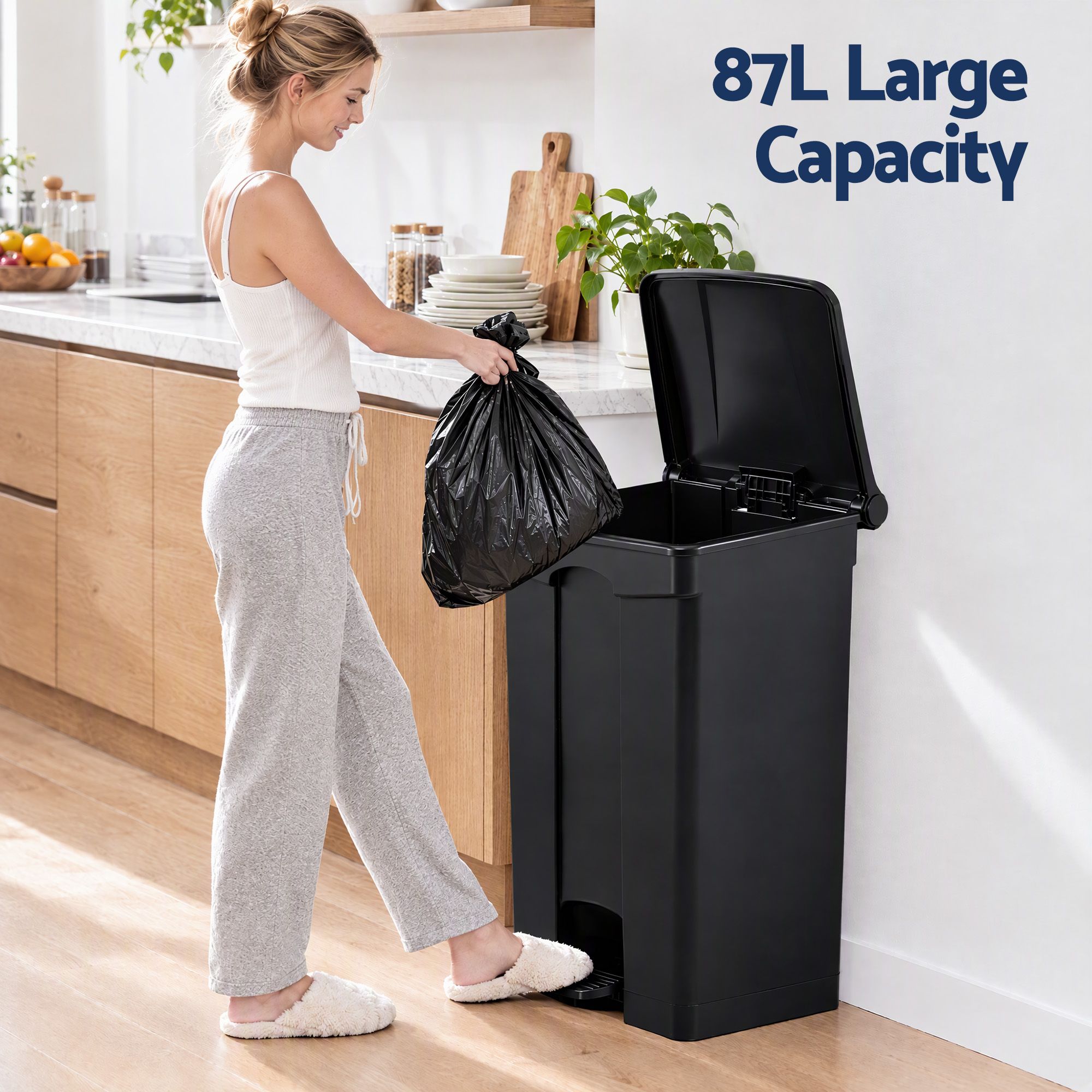 Artiss Rubbish Bin Garden 87L Large Pedal Plastic Indoor Outdoor Black Bedworld