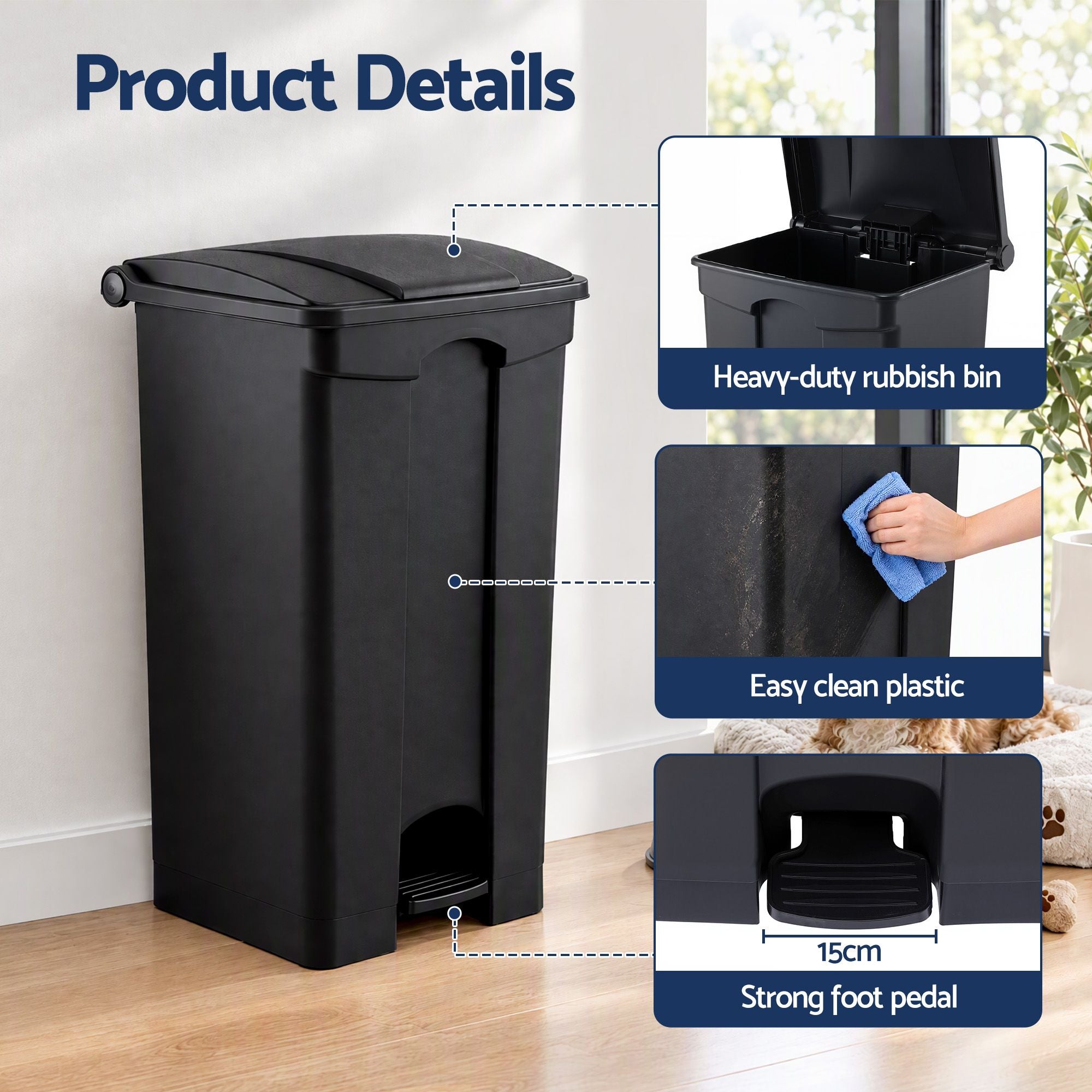 Artiss Rubbish Bin Garden 87L Large Pedal Plastic Indoor Outdoor Black Bedworld
