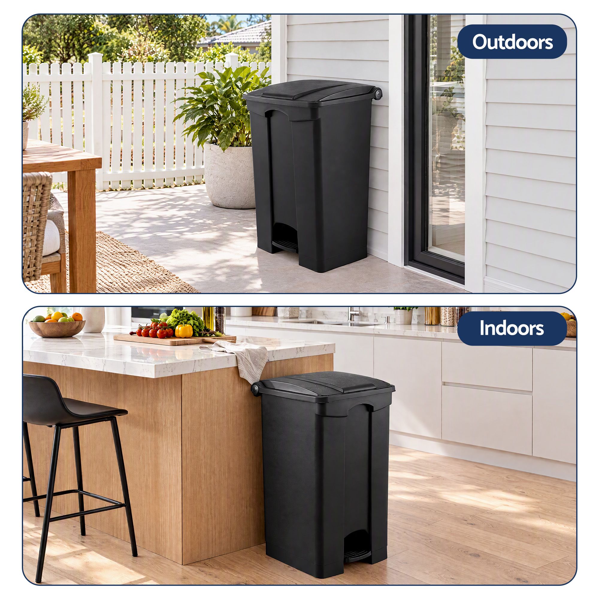 Artiss Rubbish Bin Garden 87L Large Pedal Plastic Indoor Outdoor Black Bedworld