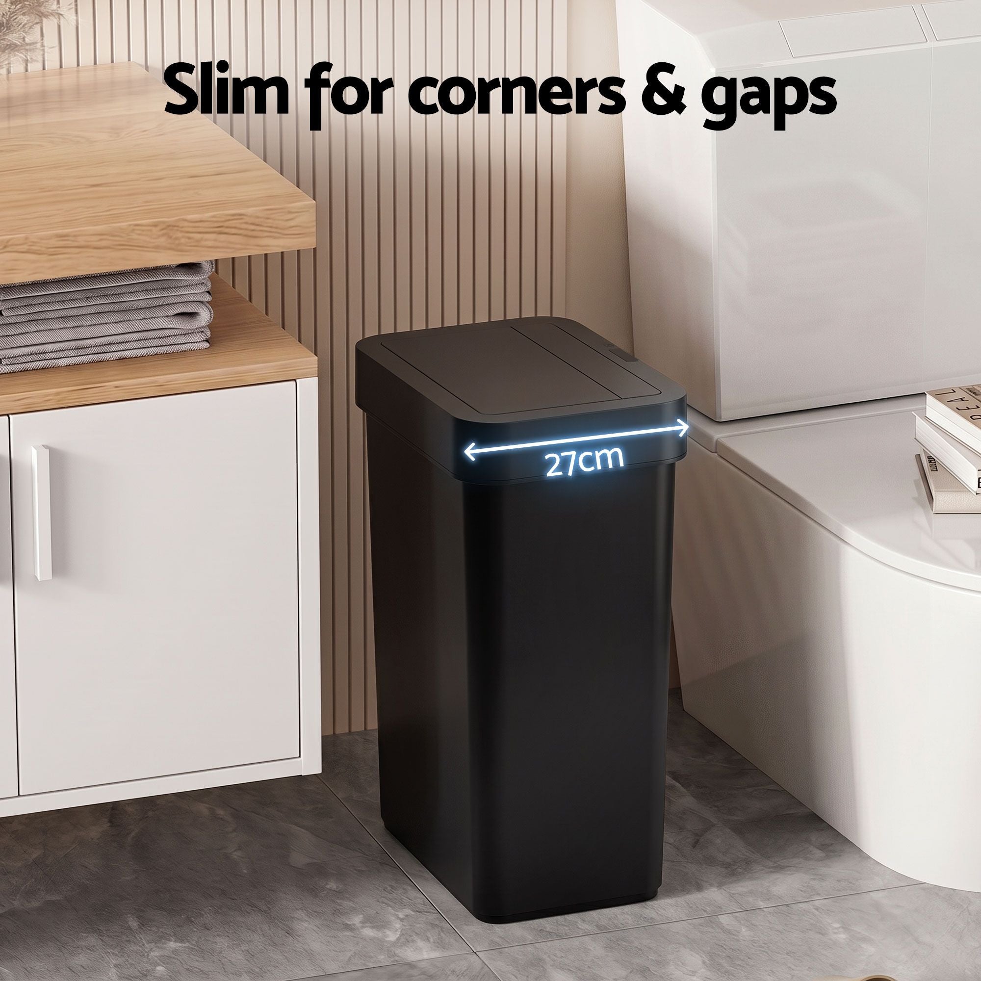 Artiss Rubbish Bin 50L Sensor Kitchen Automatic Motion Plastic Touchless Black Bedworld