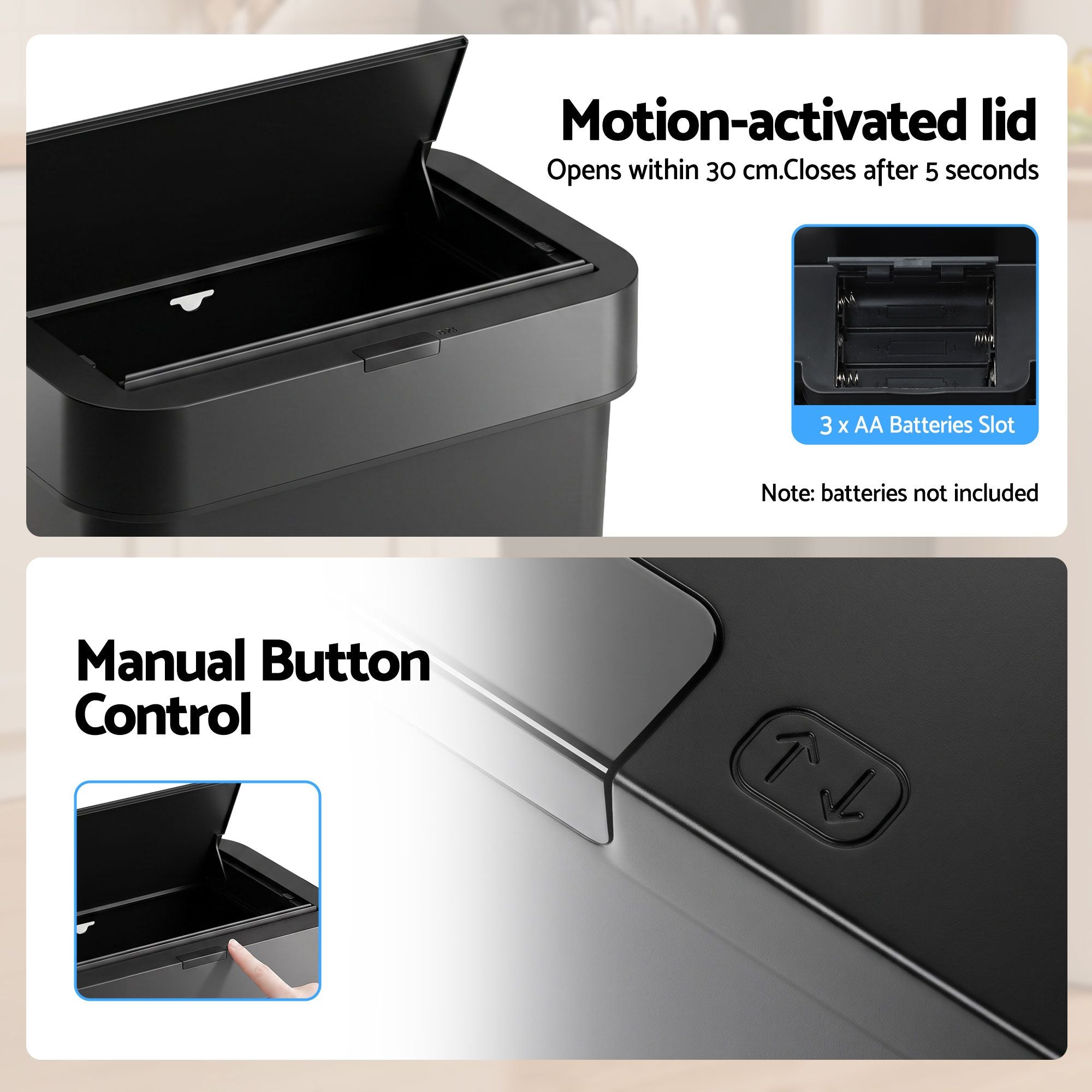 Artiss Rubbish Bin 50L Sensor Kitchen Automatic Motion Plastic Touchless Black Bedworld