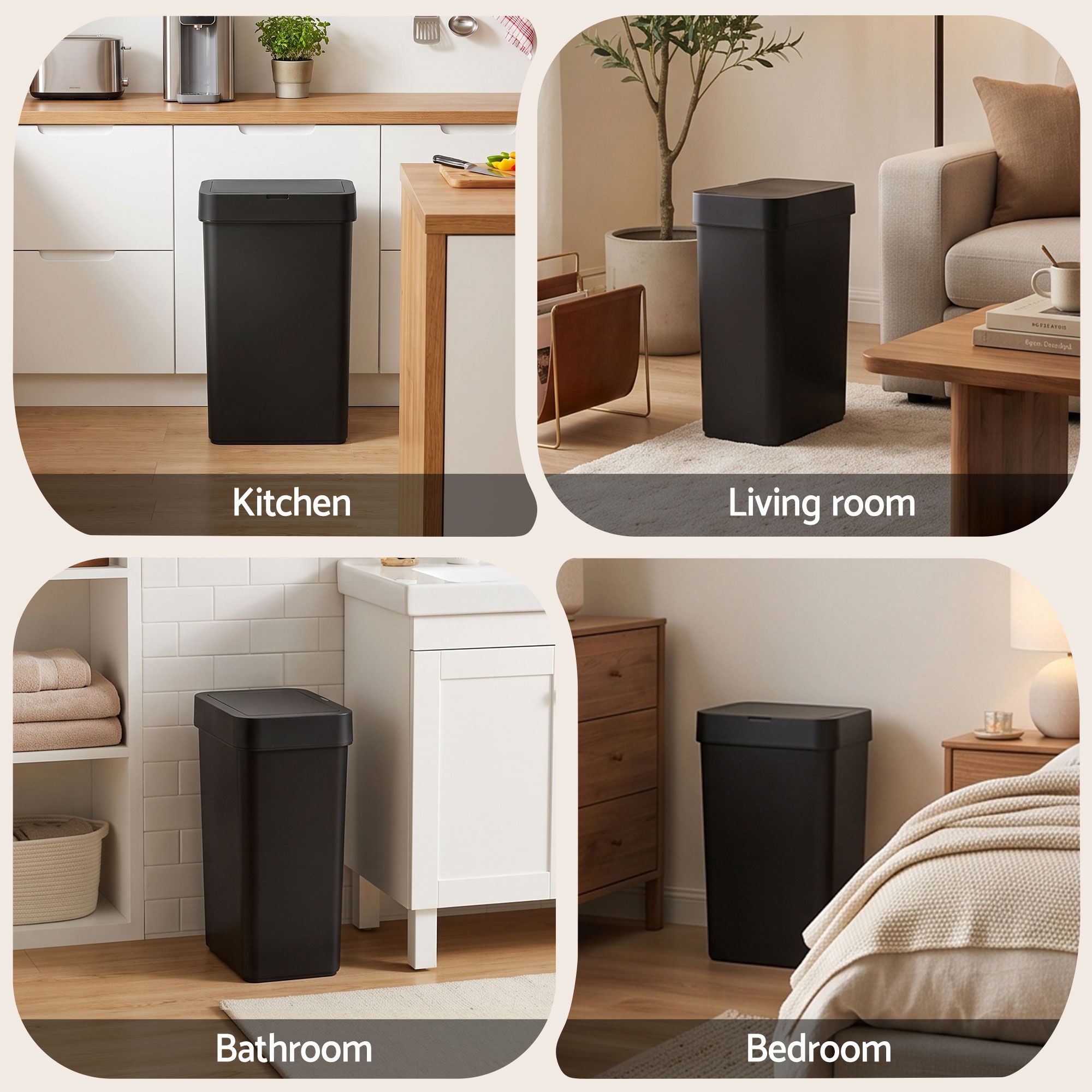Artiss Rubbish Bin 50L Sensor Kitchen Automatic Motion Plastic Touchless Black Bedworld