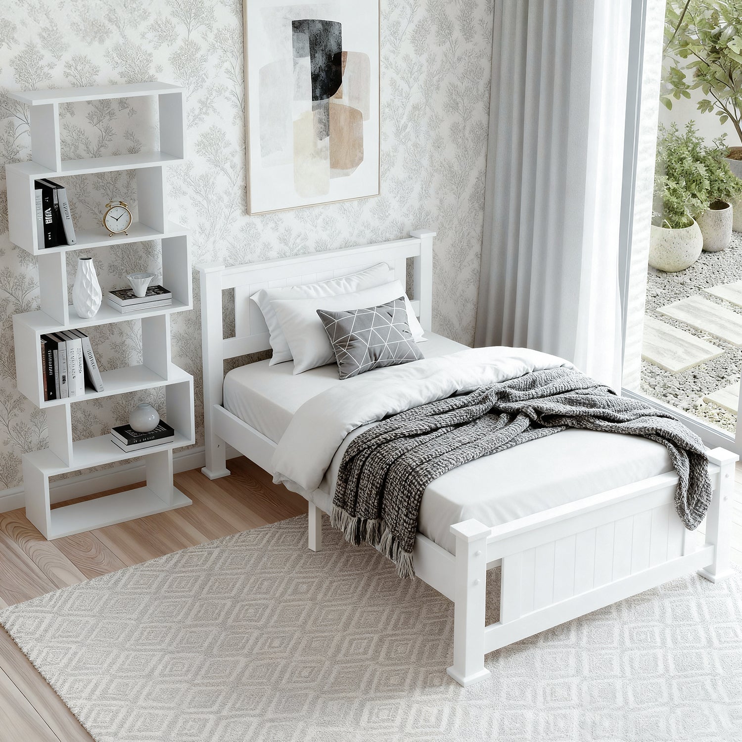 Artiss King Single Bed Frame and Bookshelf