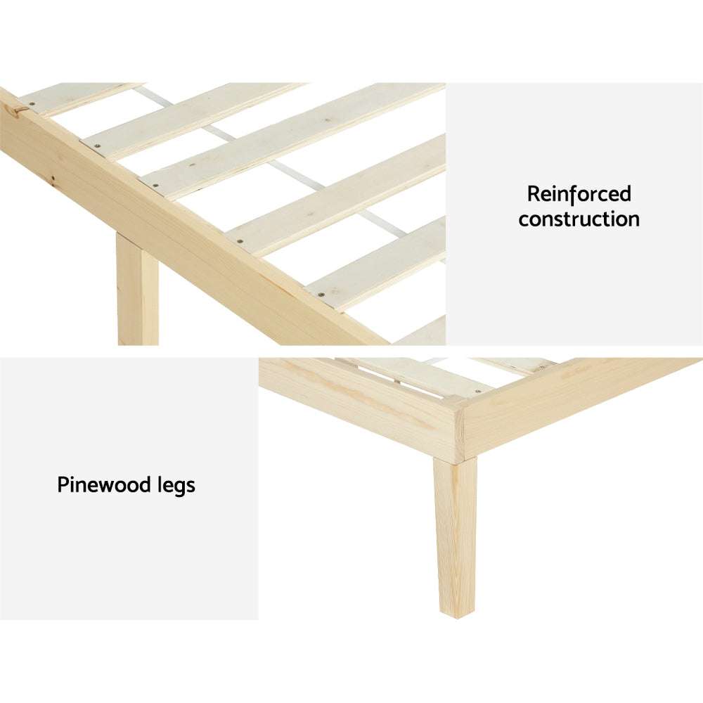 Artiss Bed Frame Double Size Wooden Base Mattress Platform Timber Pine BRUNO