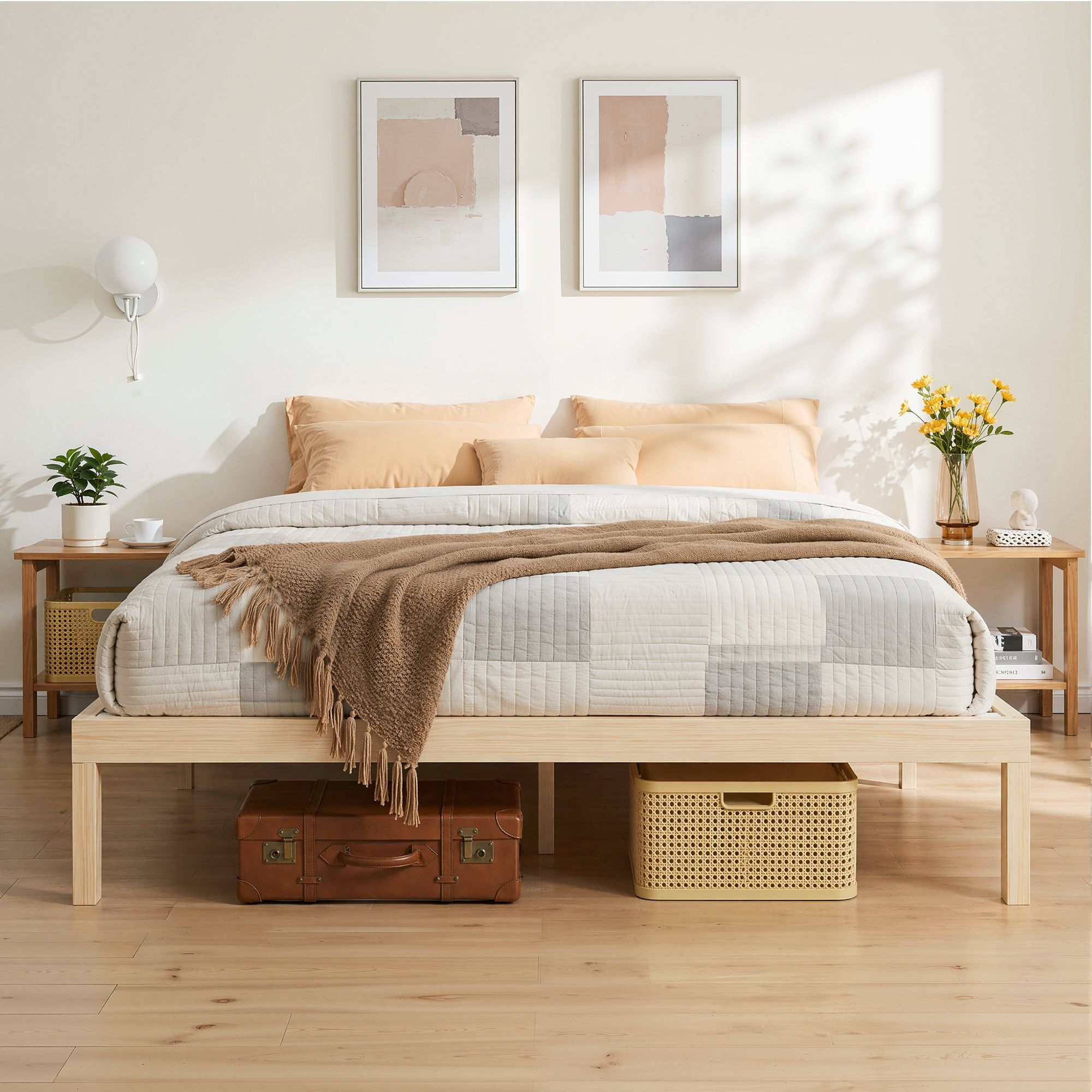 Artiss Bed Frame King Size Wooden Base Mattress Platform Timber Pine BRUNO Bedworld