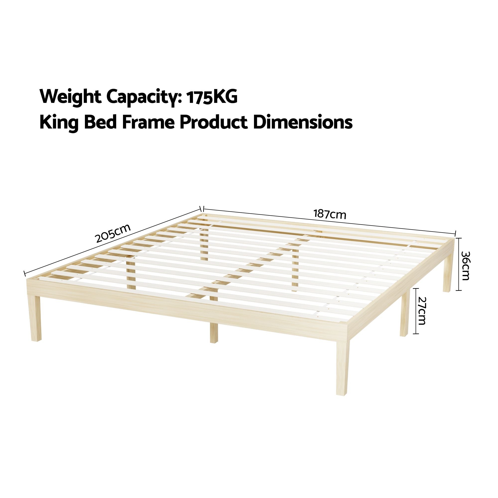 Artiss Bed Frame King Size Wooden Base Mattress Platform Timber Pine BRUNO Bedworld
