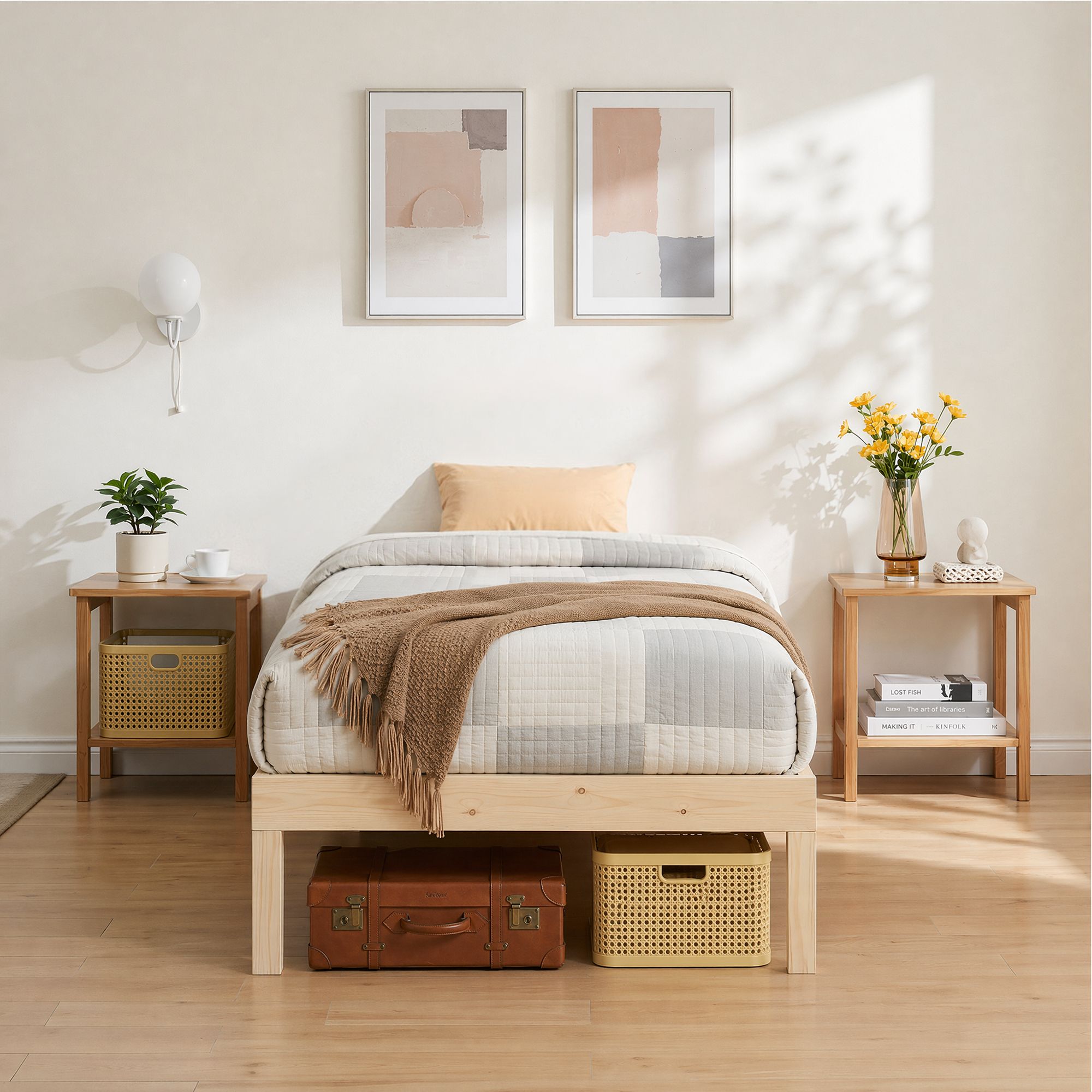 Artiss Bed Frame Single Size Wooden Base Mattress Platform Timber Pine BRUNO Bedworld