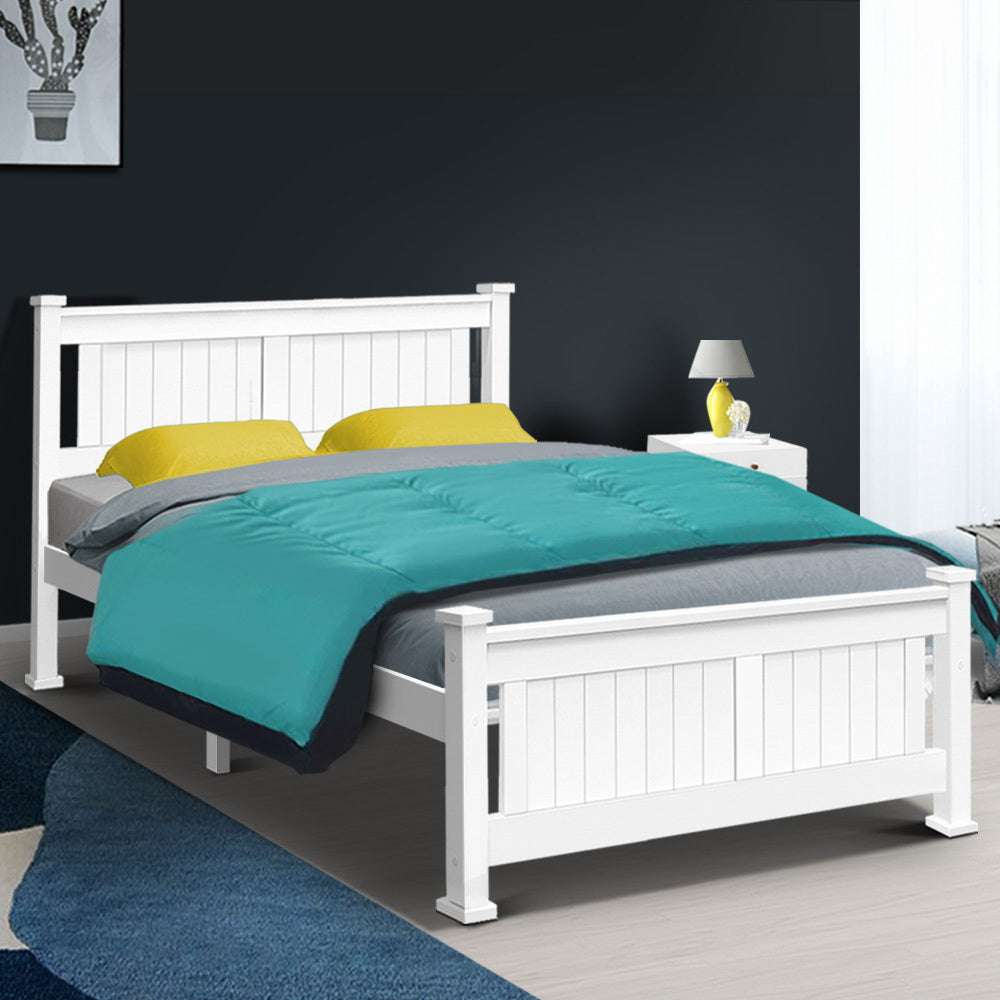 Artiss Bed Frame Double Size Wooden White RIO