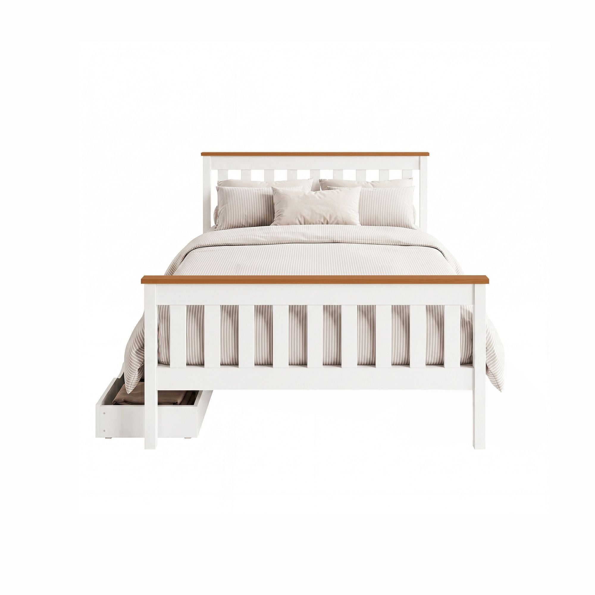 Artiss Bed Frame Double Size Wooden Platform with 2 Storage Drawers White PONY