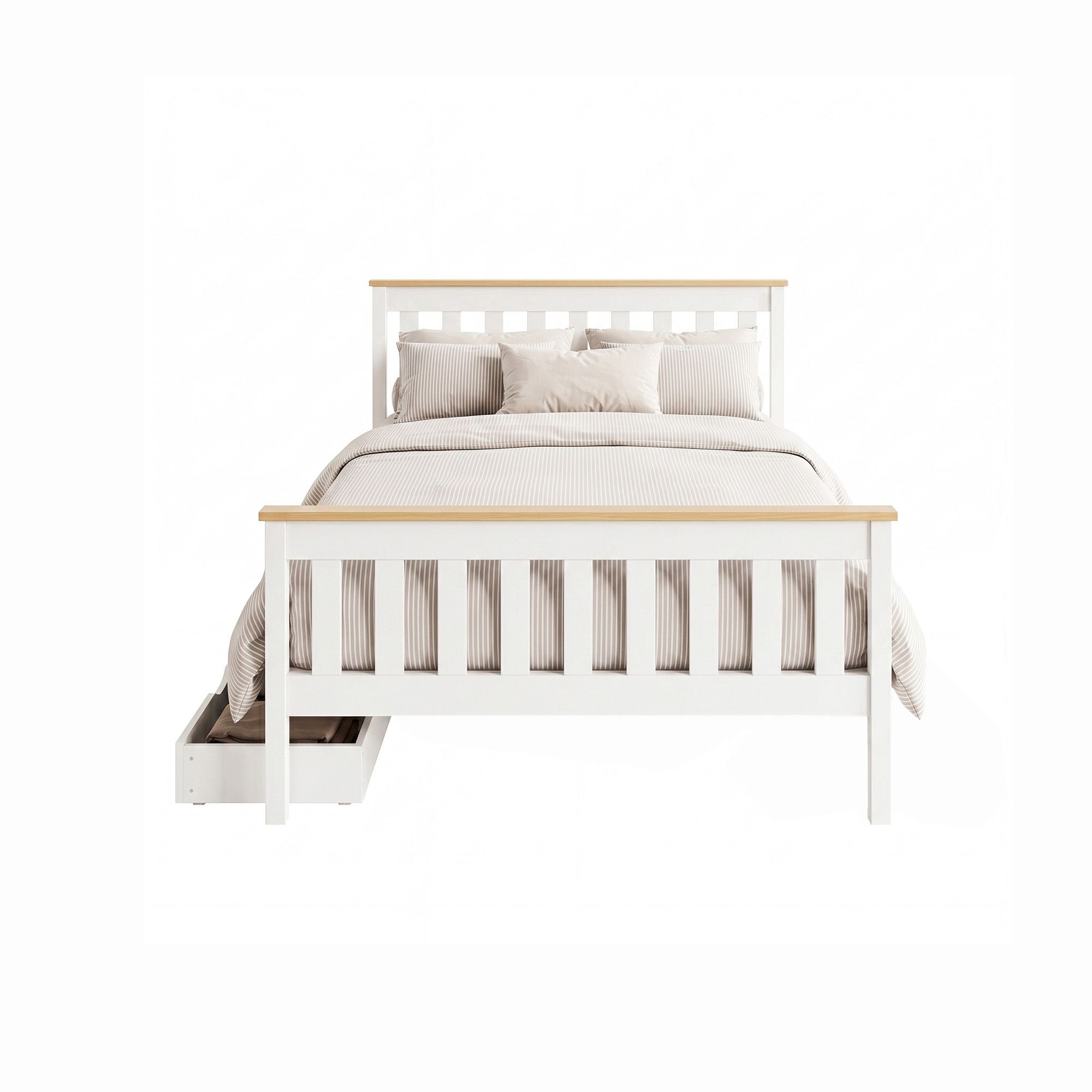 Artiss Bed Frame Double Size Wooden Platform with 2 Storage Drawers White PONY