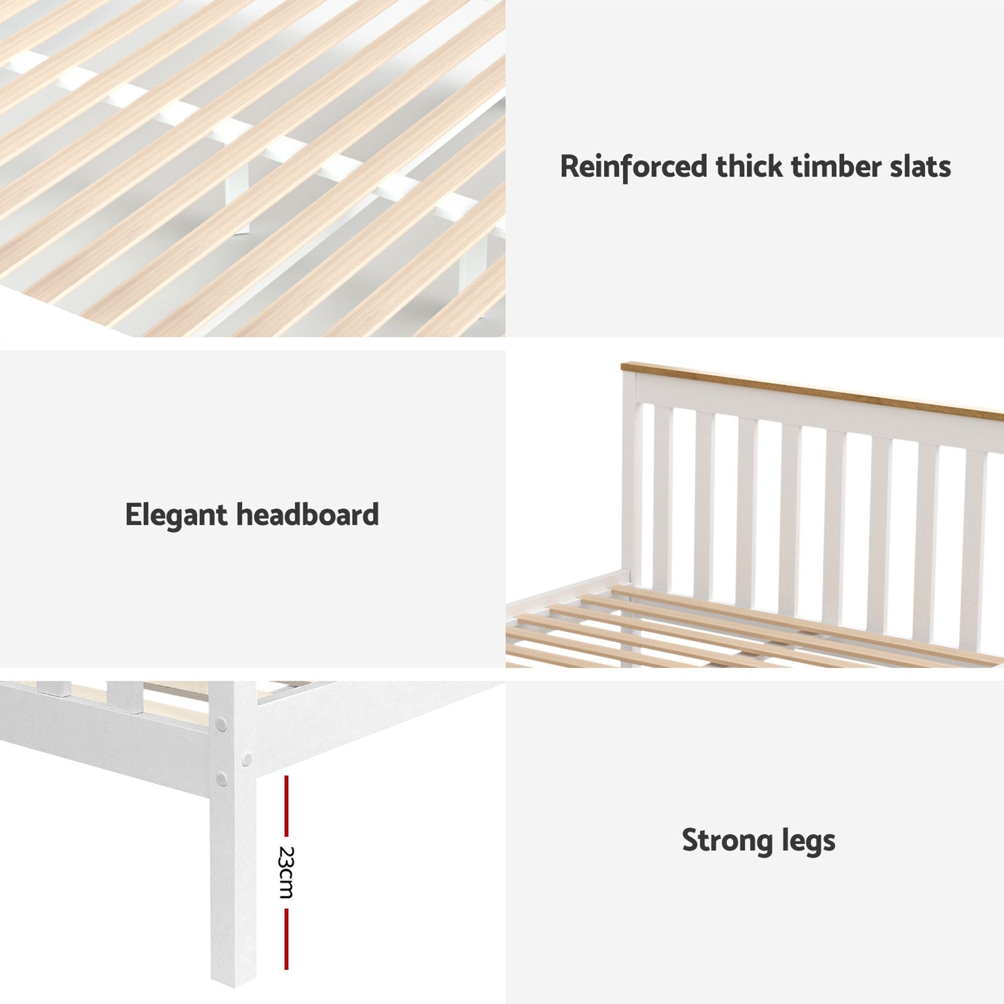 Artiss Bed Frame Double Size Wooden Platform with 2 Storage Drawers White PONY
