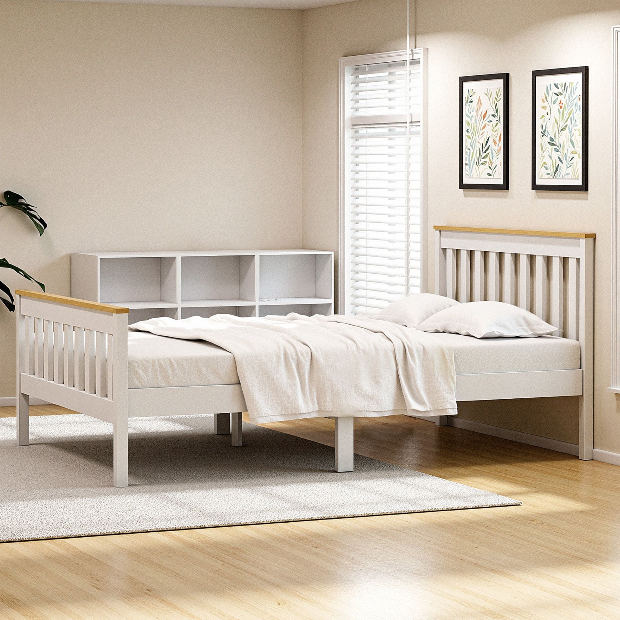 Artiss Bed Frame Double Size Wooden Platform with 2 Storage Drawers White PONY