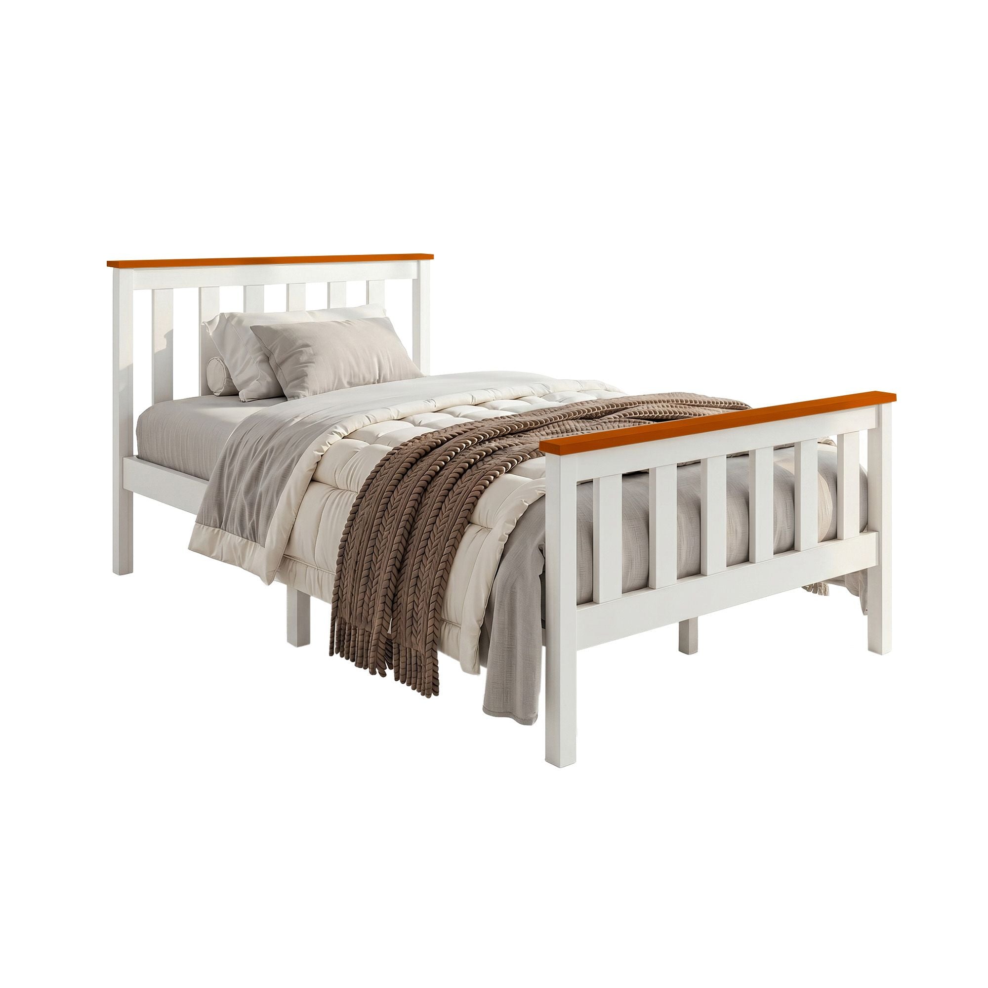 Artiss Bed Frame Single Size Wooden White PONY Bedworld