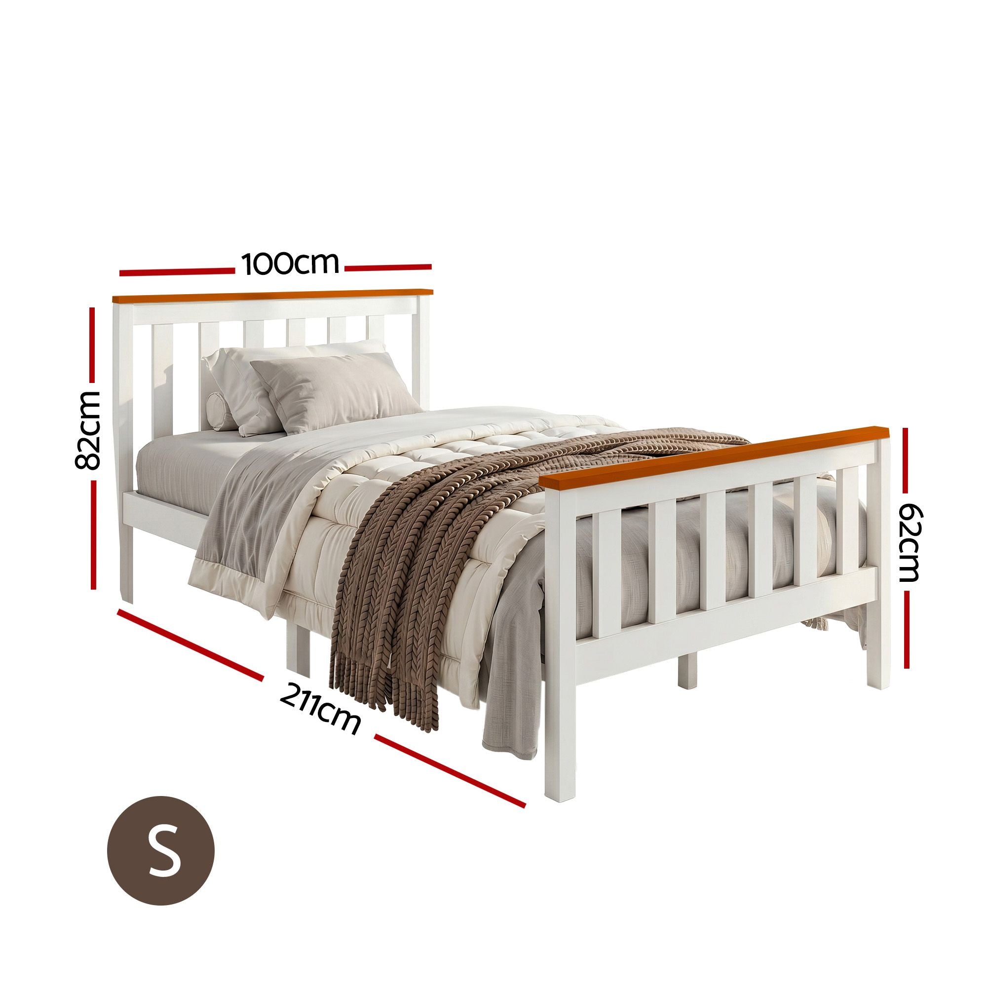 Artiss Bed Frame Single Size Wooden White PONY Bedworld