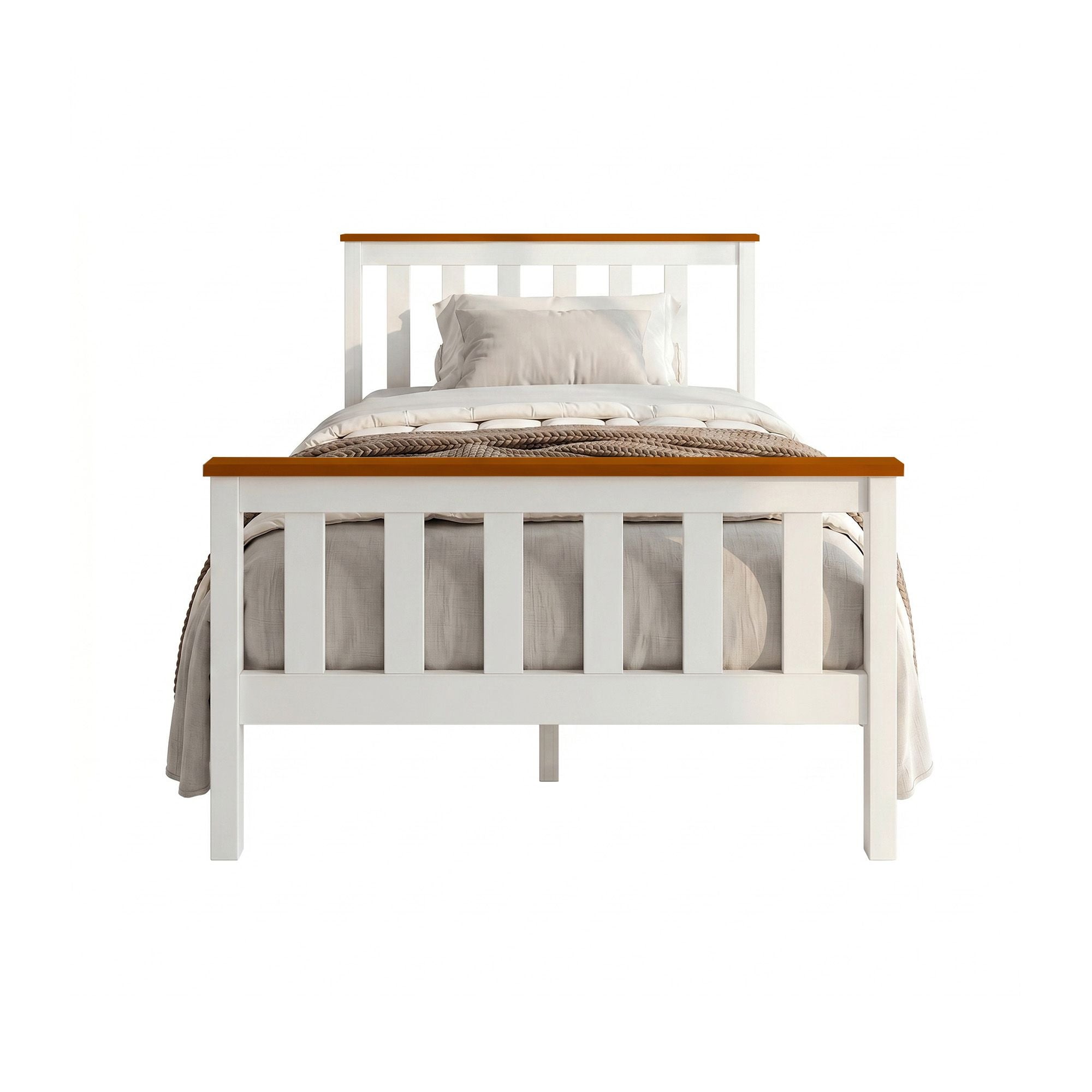 Artiss Bed Frame Single Size Wooden White PONY Bedworld
