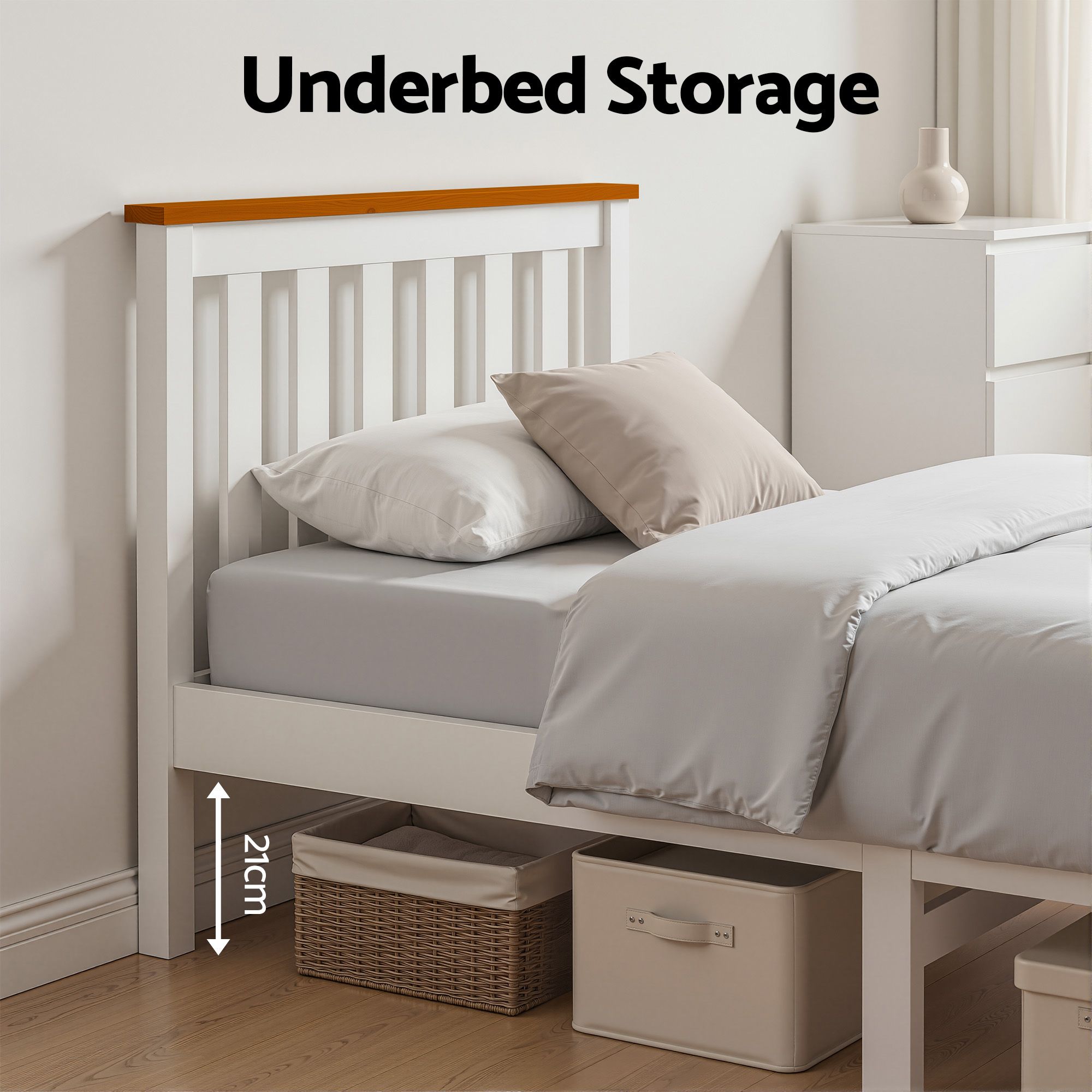 Artiss Bed Frame Single Size Wooden White PONY Bedworld
