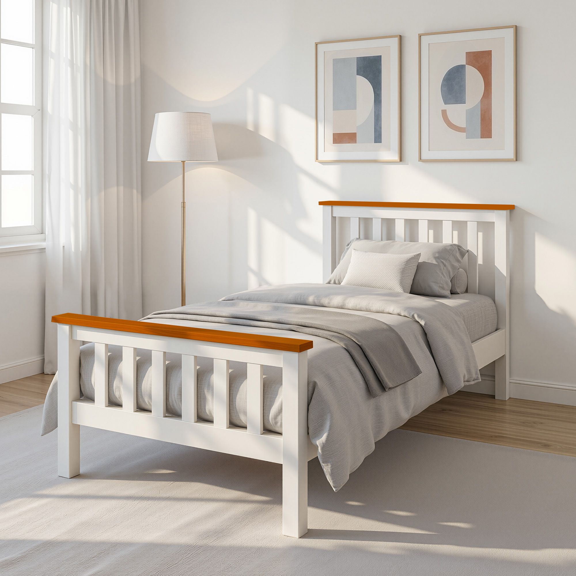 Artiss Bed Frame Single Size Wooden White PONY Bedworld