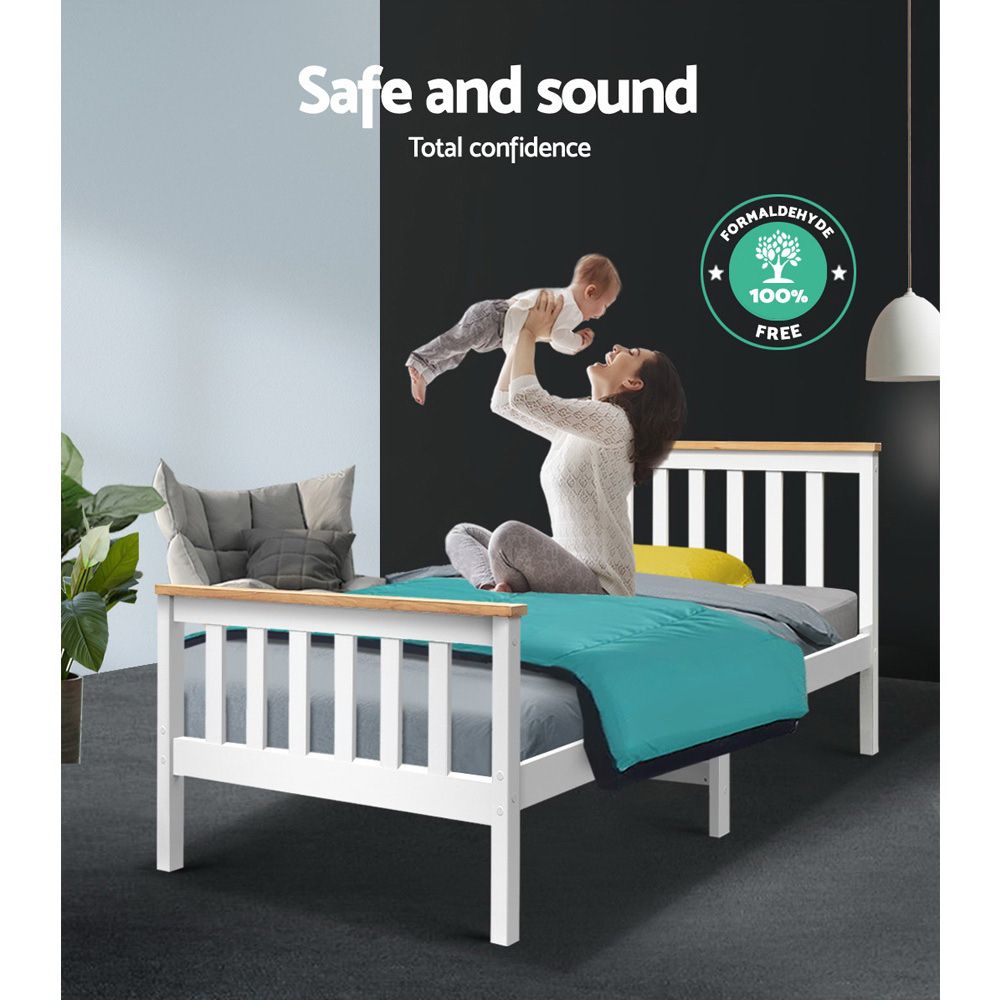 Artiss Bed Frame Single Size Wooden White PONY Bedworld