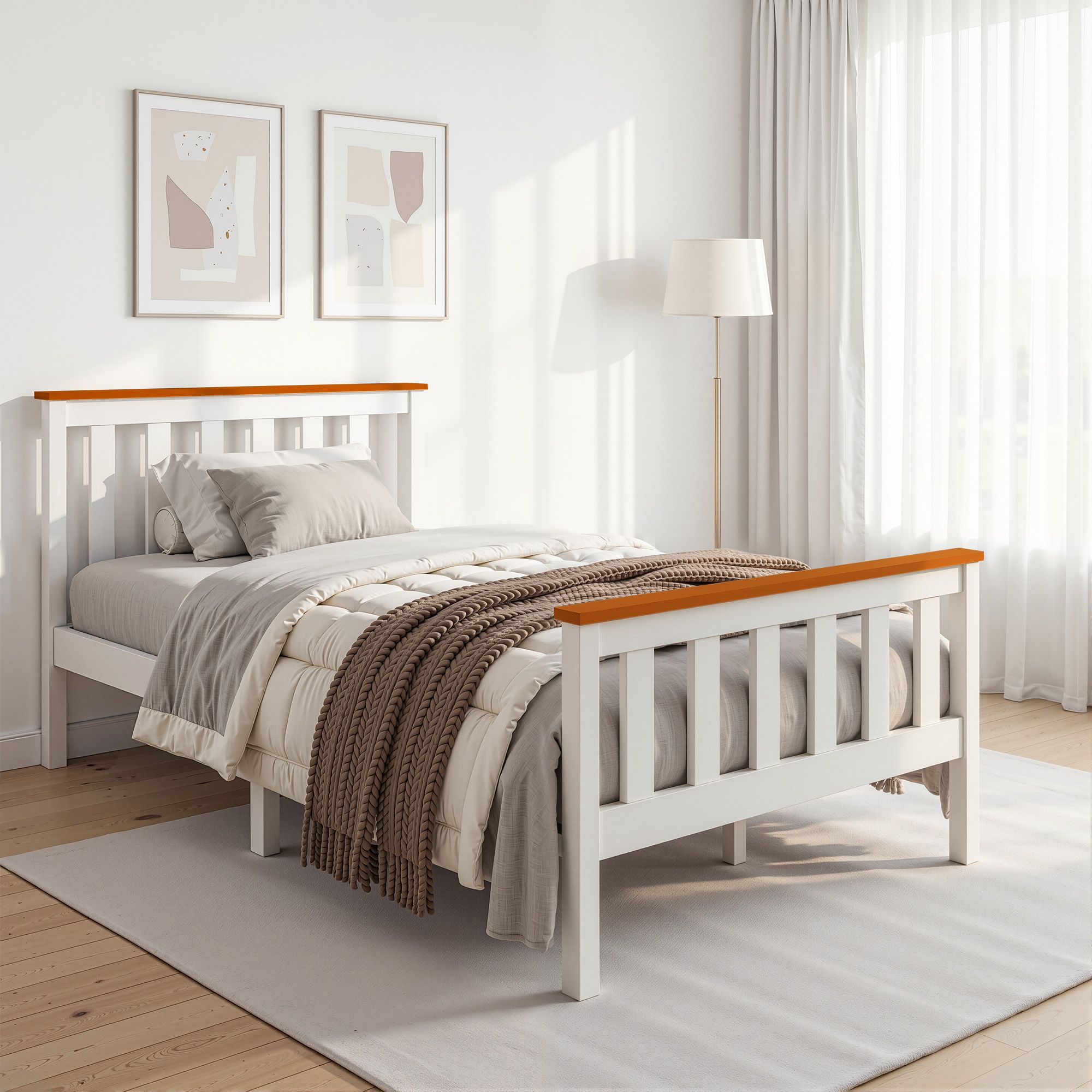 Artiss Bed Frame Single Size Wooden White PONY Bedworld