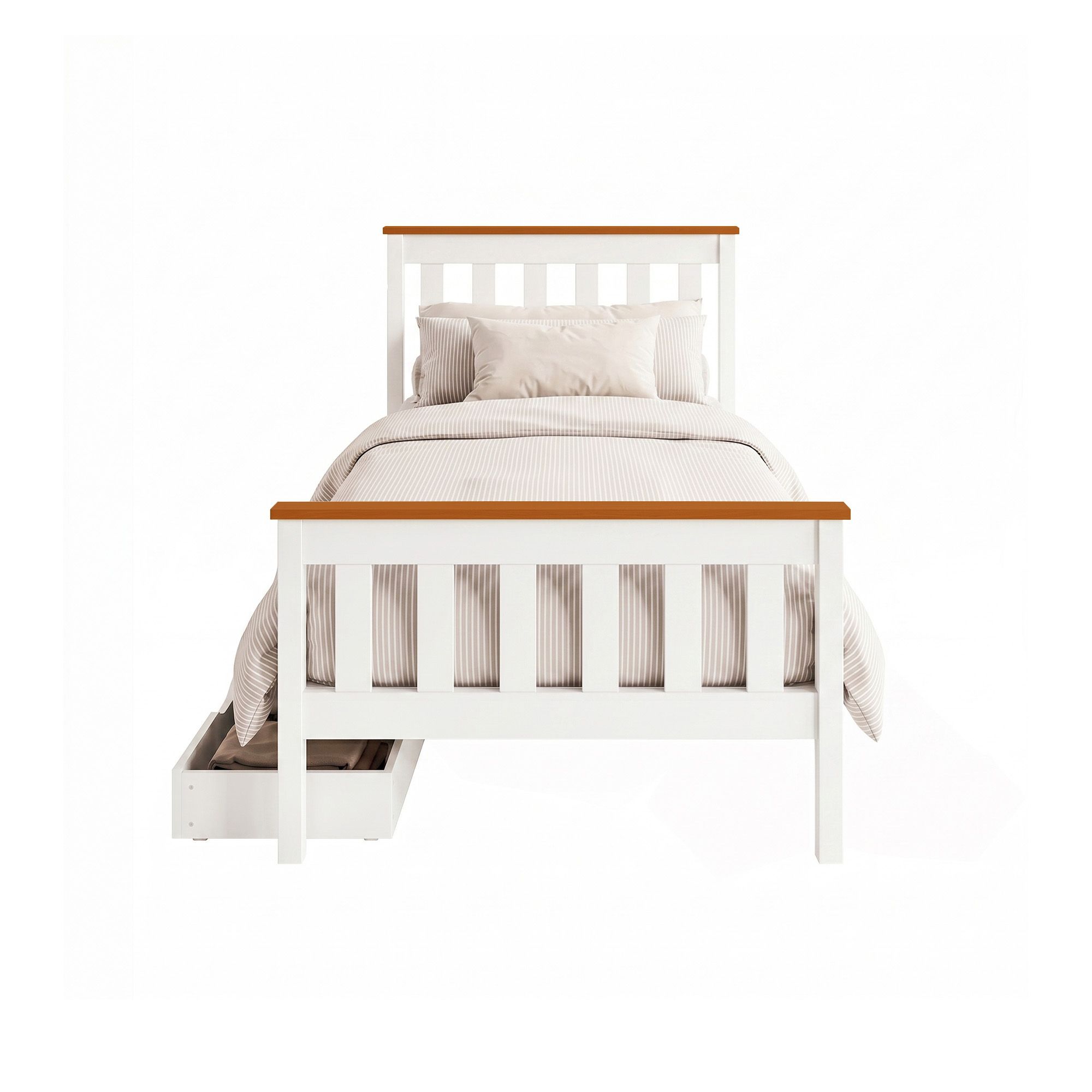 Artiss Bed Frame Single Size Wooden Platform with 2 Storage Drawers White PONY Bedworld