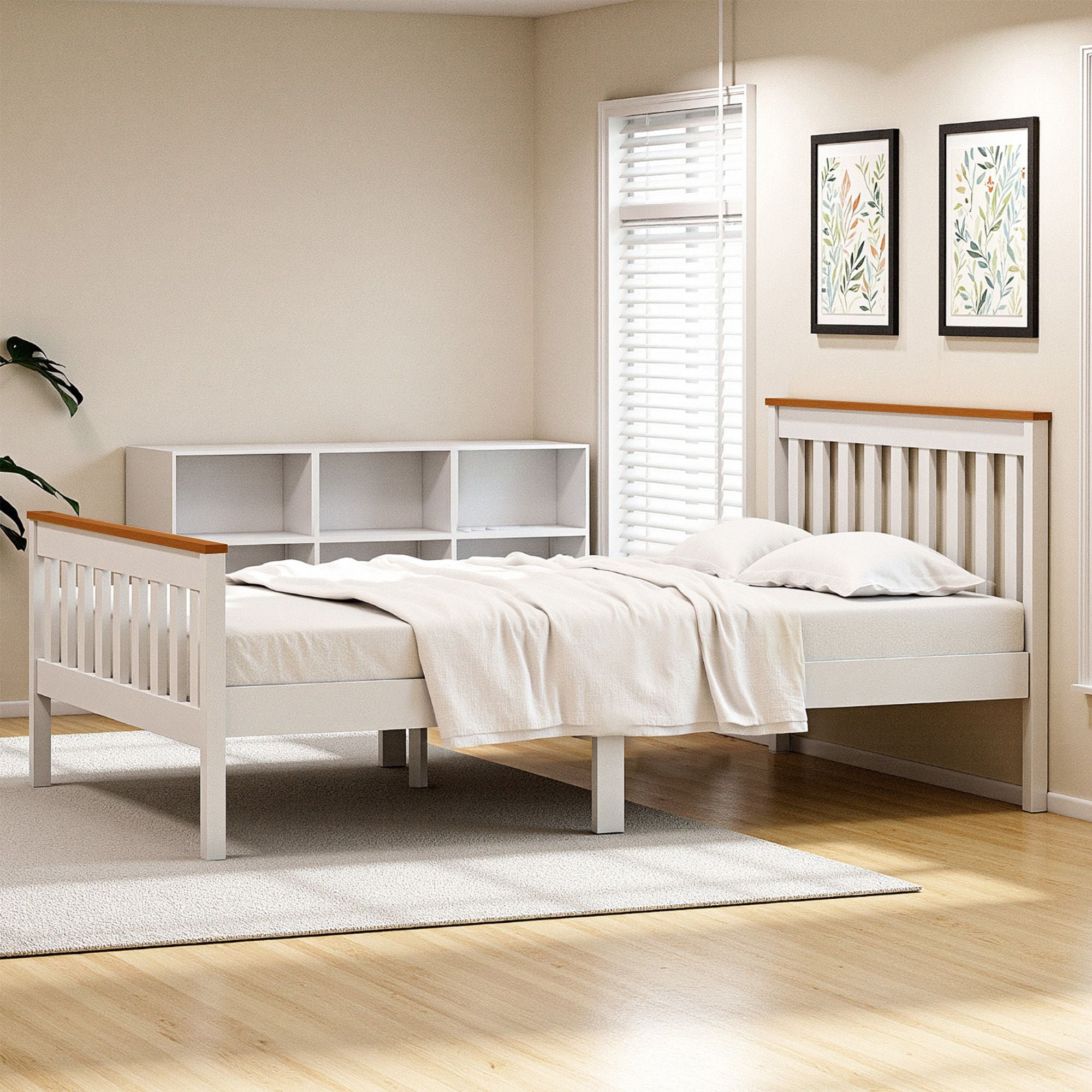 Artiss Bed Frame Single Size Wooden Platform with 2 Storage Drawers White PONY Bedworld