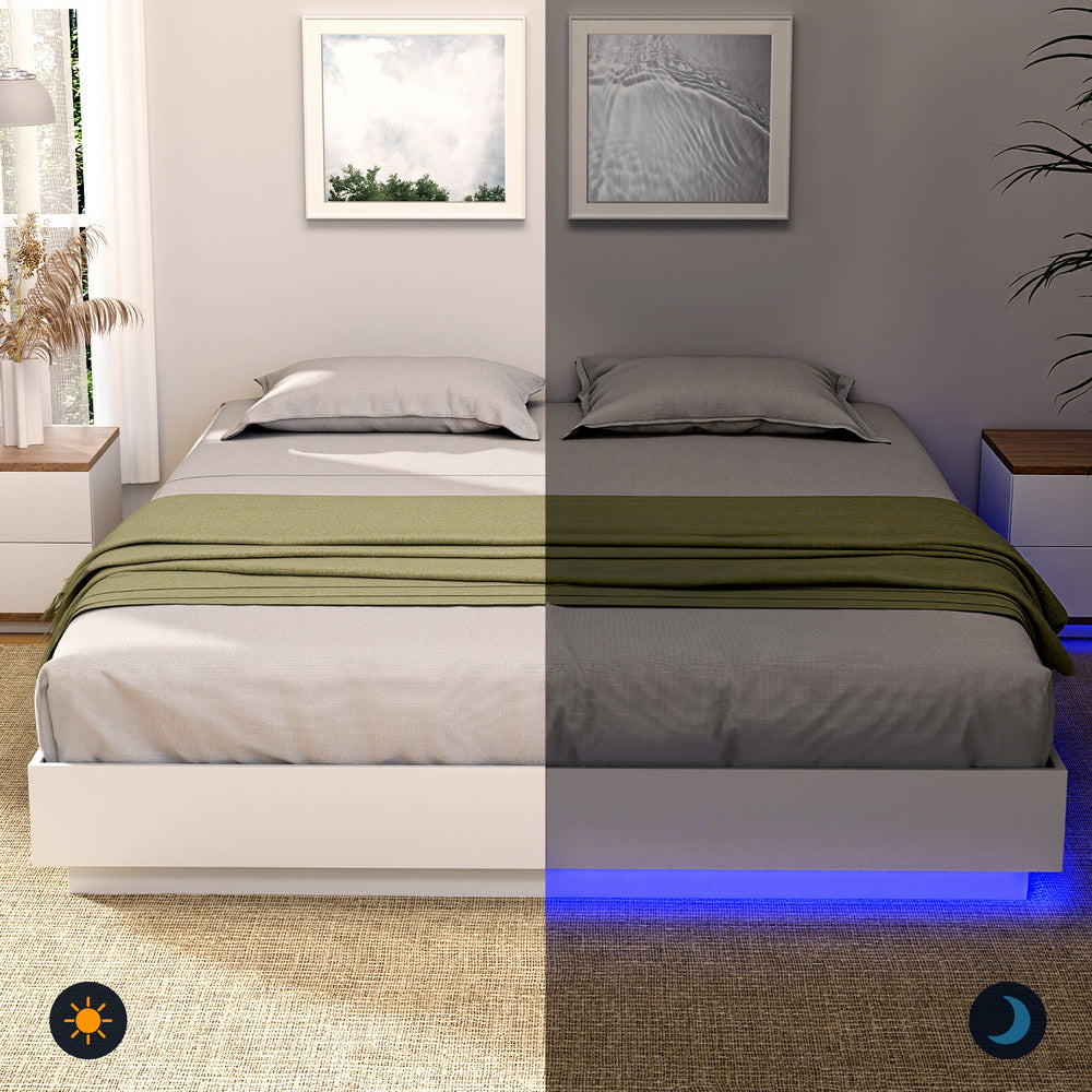Artiss Queen Bed Frame with 16Colour Led Light Wooden Platform Bed Base DAYGLOW