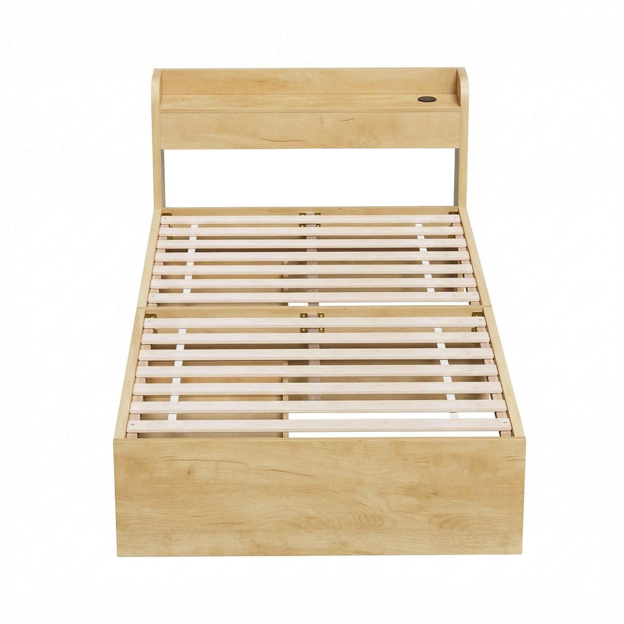 Artiss King Single Bed Frame with 2 Drawers Platform Bed with Headboard Bed Base with USB Ports Natural Bedworld
