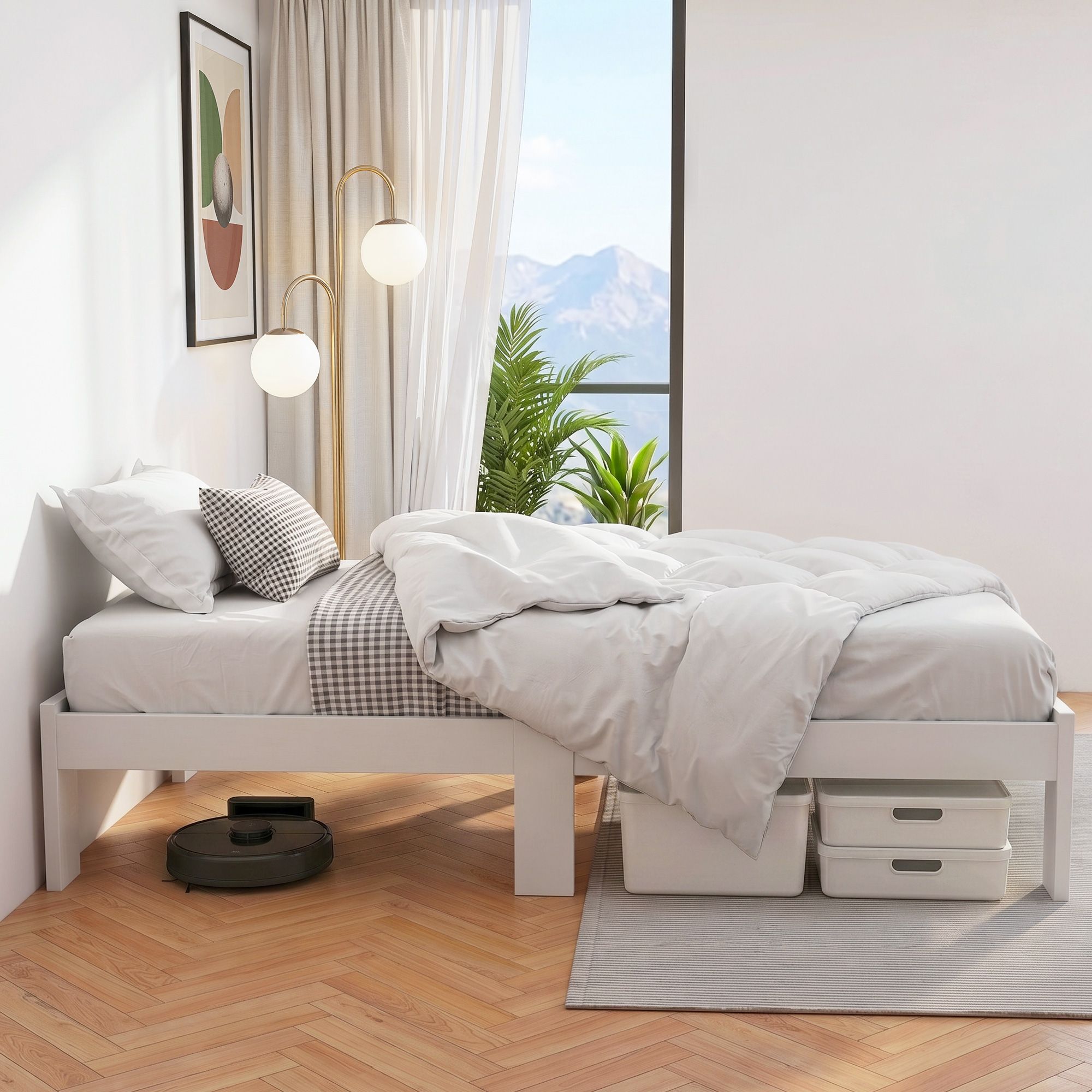 Artiss Bed Frame Single Size Wooden White JADE