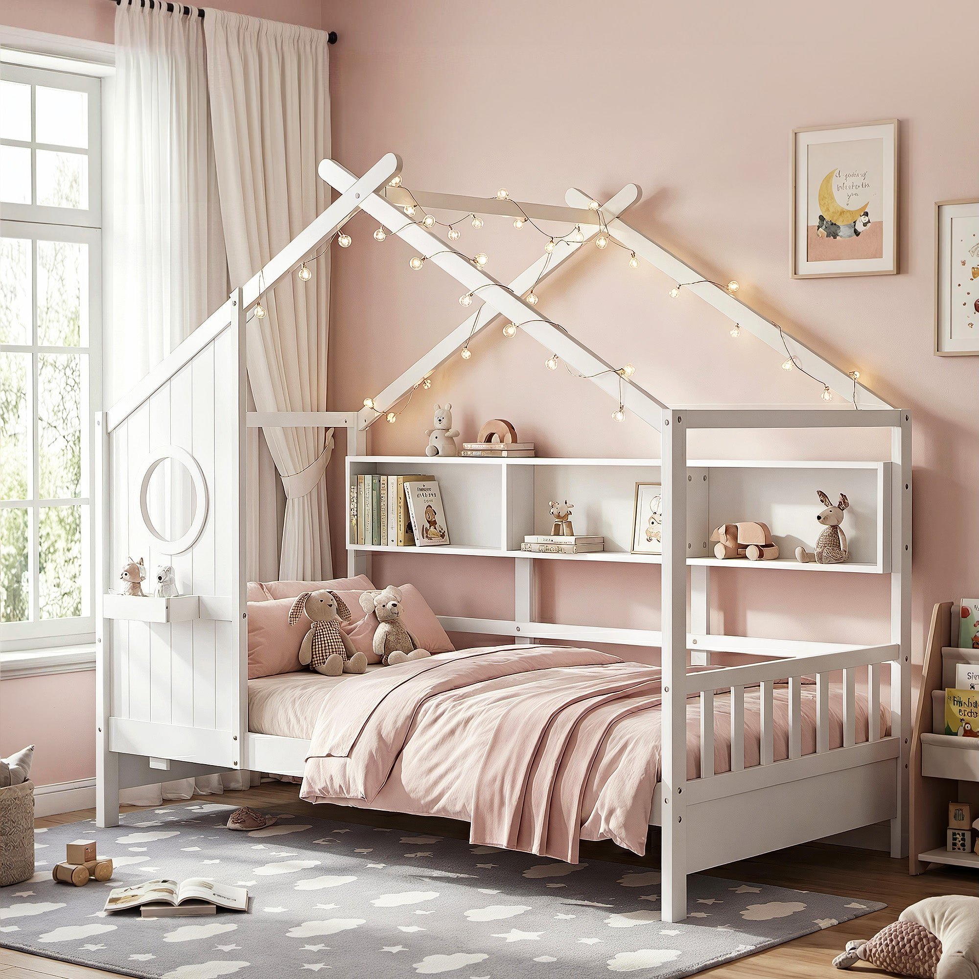 Artiss Kids Single Bed Frame House Bed Solid Wood Montessori Bed for Toddler White Bedworld