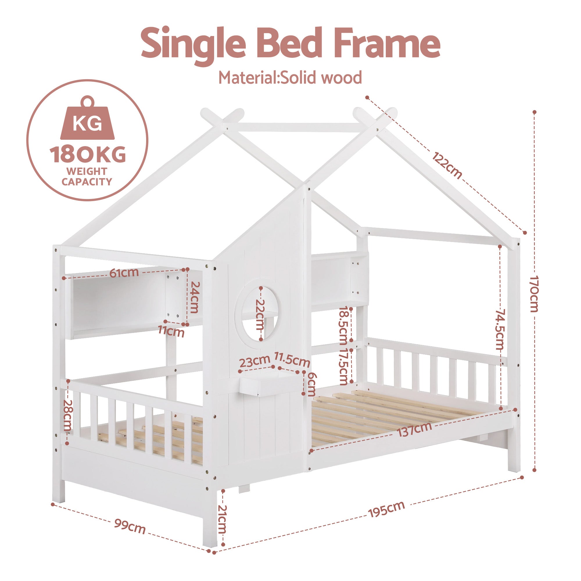 Artiss Kids Single Bed Frame House Bed Solid Wood Montessori Bed for Toddler White Bedworld