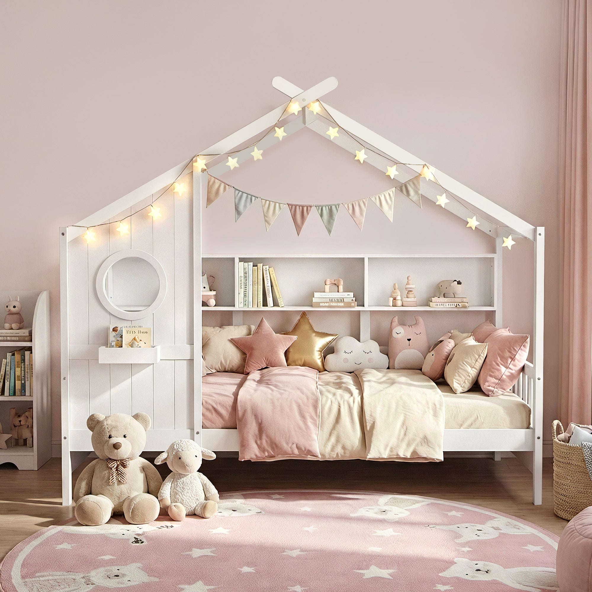 Artiss Kids Single Bed Frame House Bed Solid Wood Montessori Bed for Toddler White Bedworld