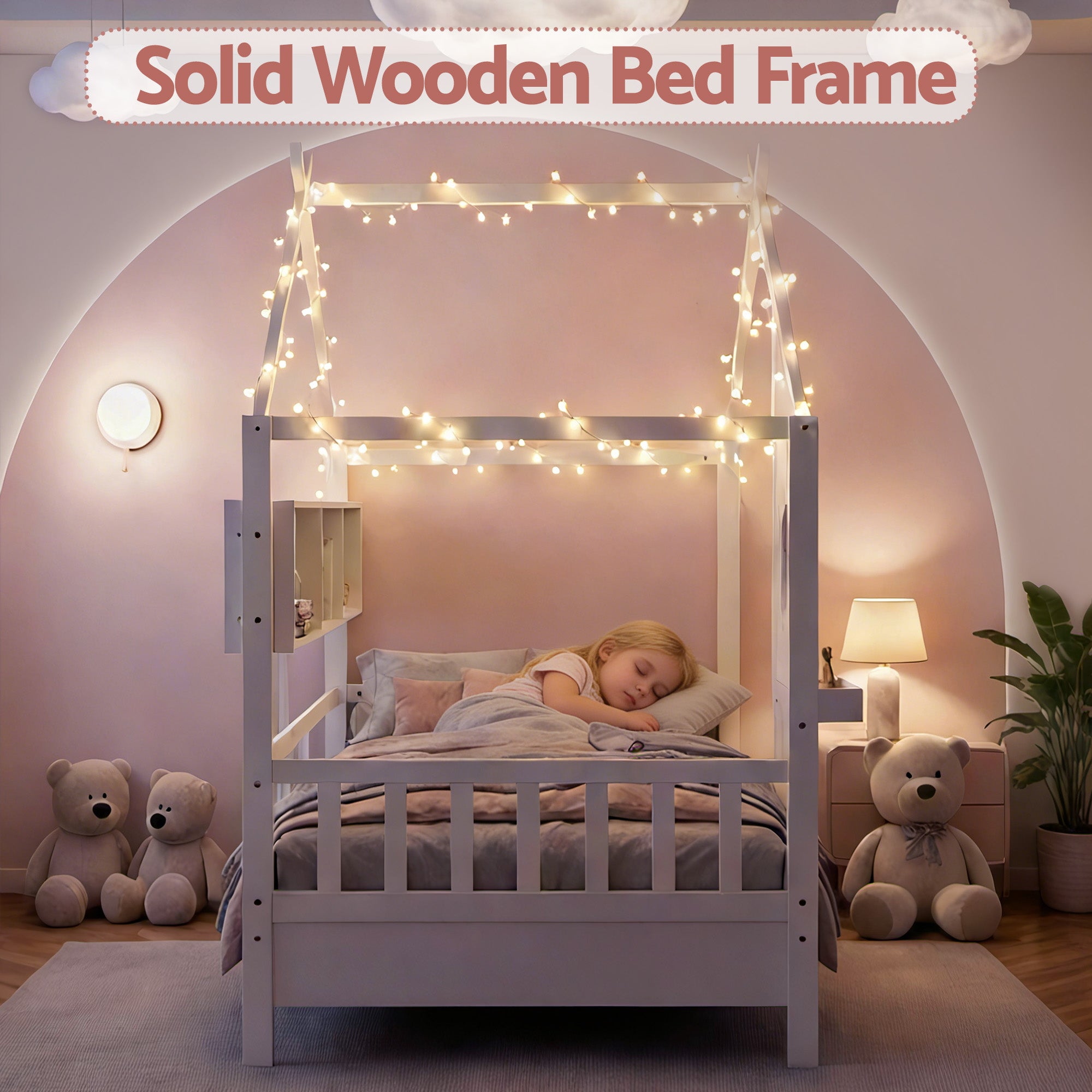 Artiss Kids Single Bed Frame House Bed Solid Wood Montessori Bed for Toddler White Bedworld