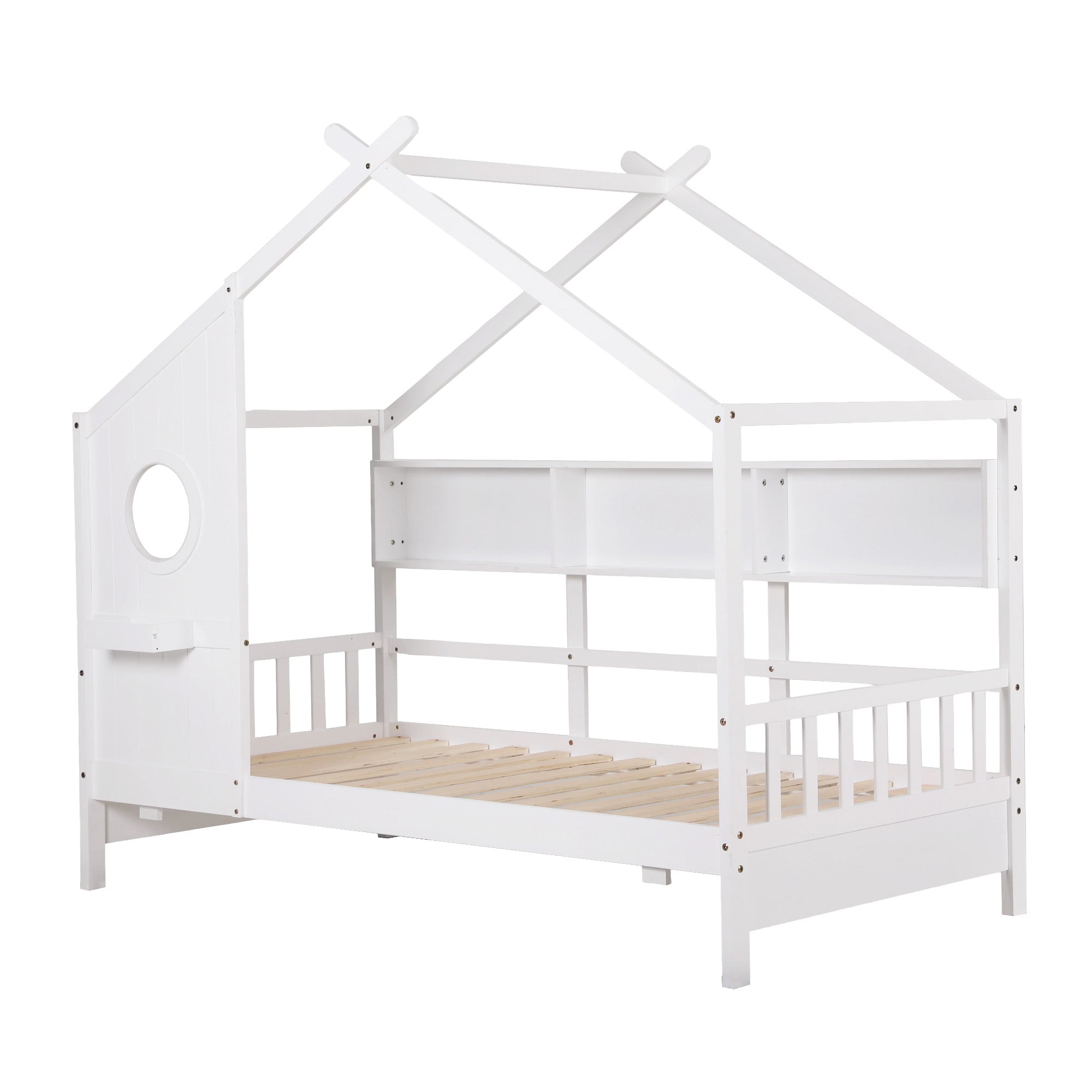 Artiss Kids Single Bed Frame House Bed Solid Wood Montessori Bed for Toddler White Bedworld