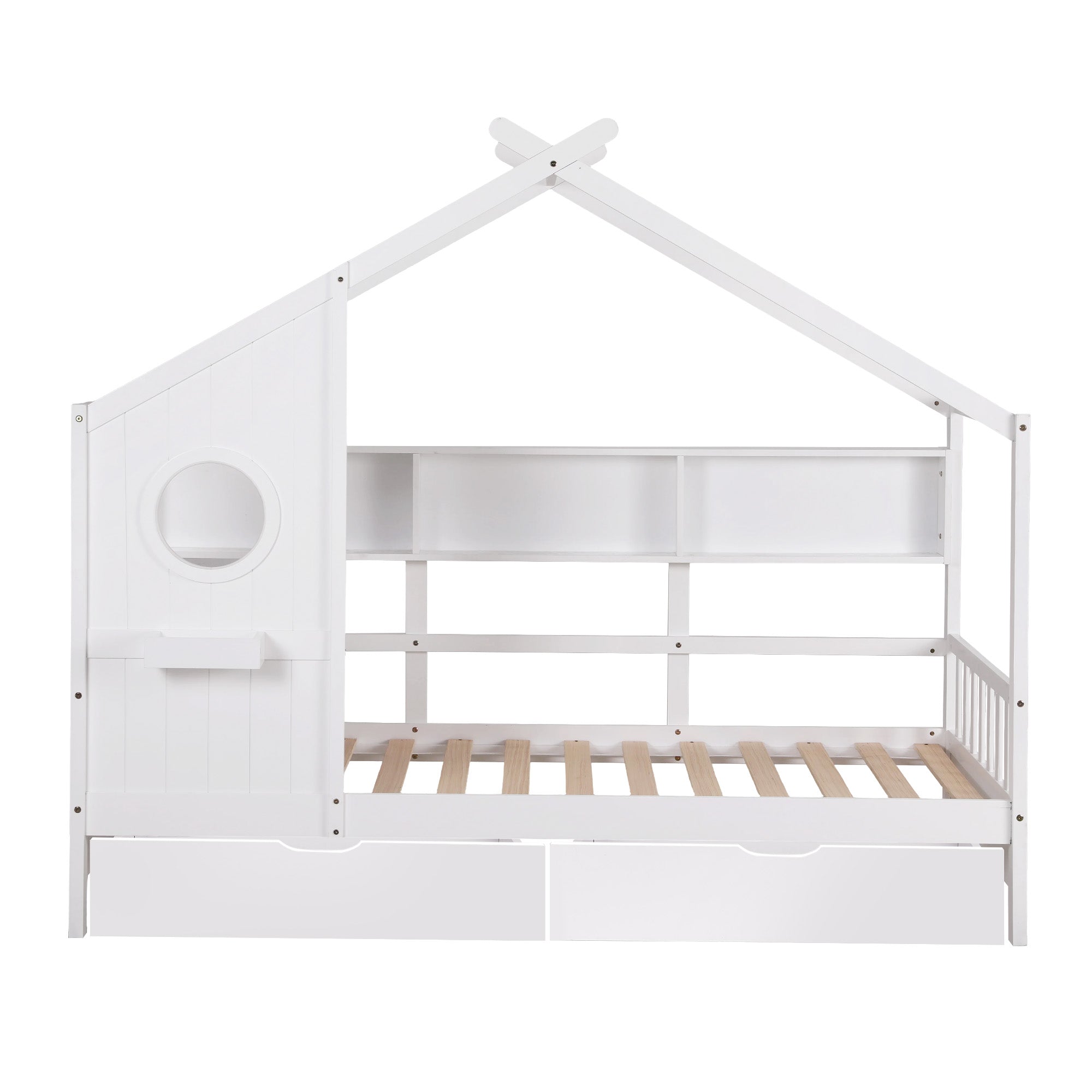 Artiss Kids Single Bed Frame with 3 Storage Bookcase & 2 Drawers House Bed Solid Wood Montessori Bed Easy Assembly White Bedworld