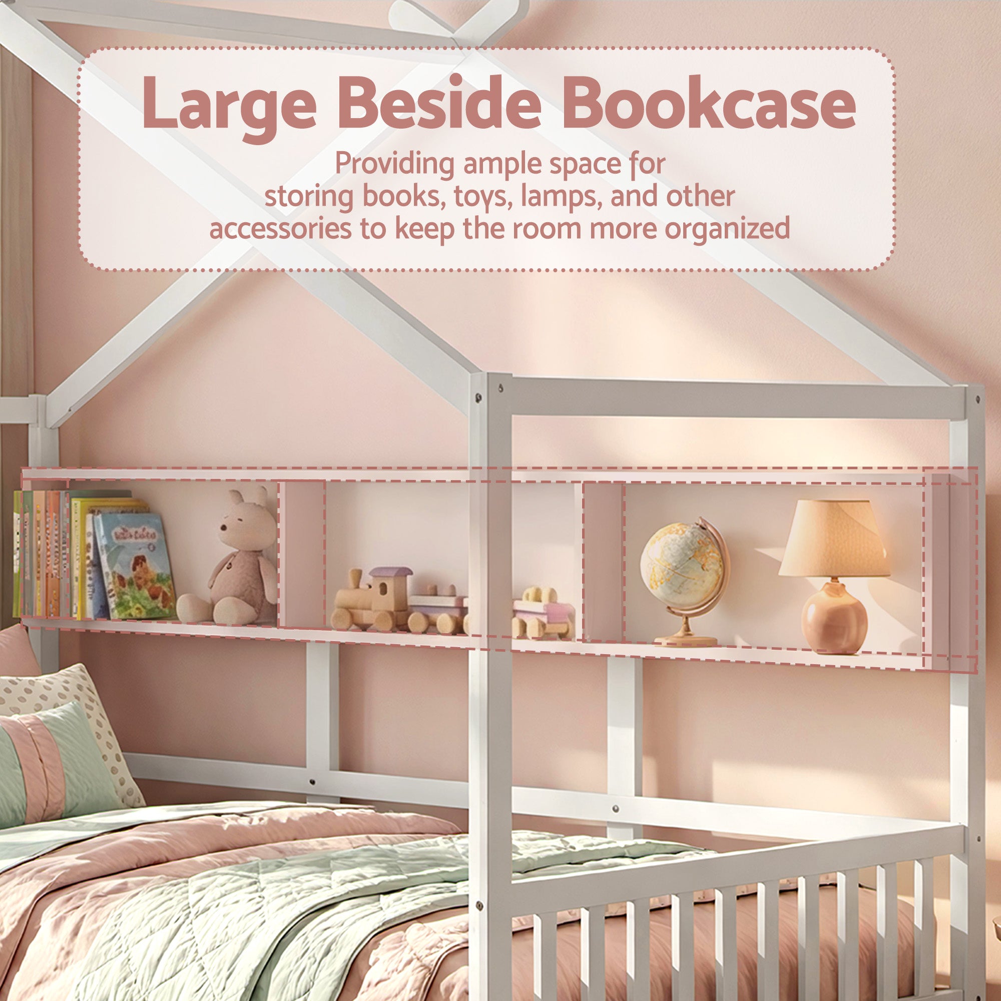 Artiss Kids Single Bed Frame with 3 Storage Bookcase & 2 Drawers House Bed Solid Wood Montessori Bed Easy Assembly White Bedworld